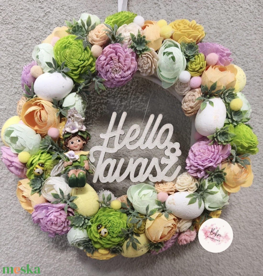 Tavasz tündéres kopogtató - lilás - ünnepi díszek, dekorációk - húsvéti díszek és dekorációk - húsvéti ajtódísz, kopogtató - Meska.hu