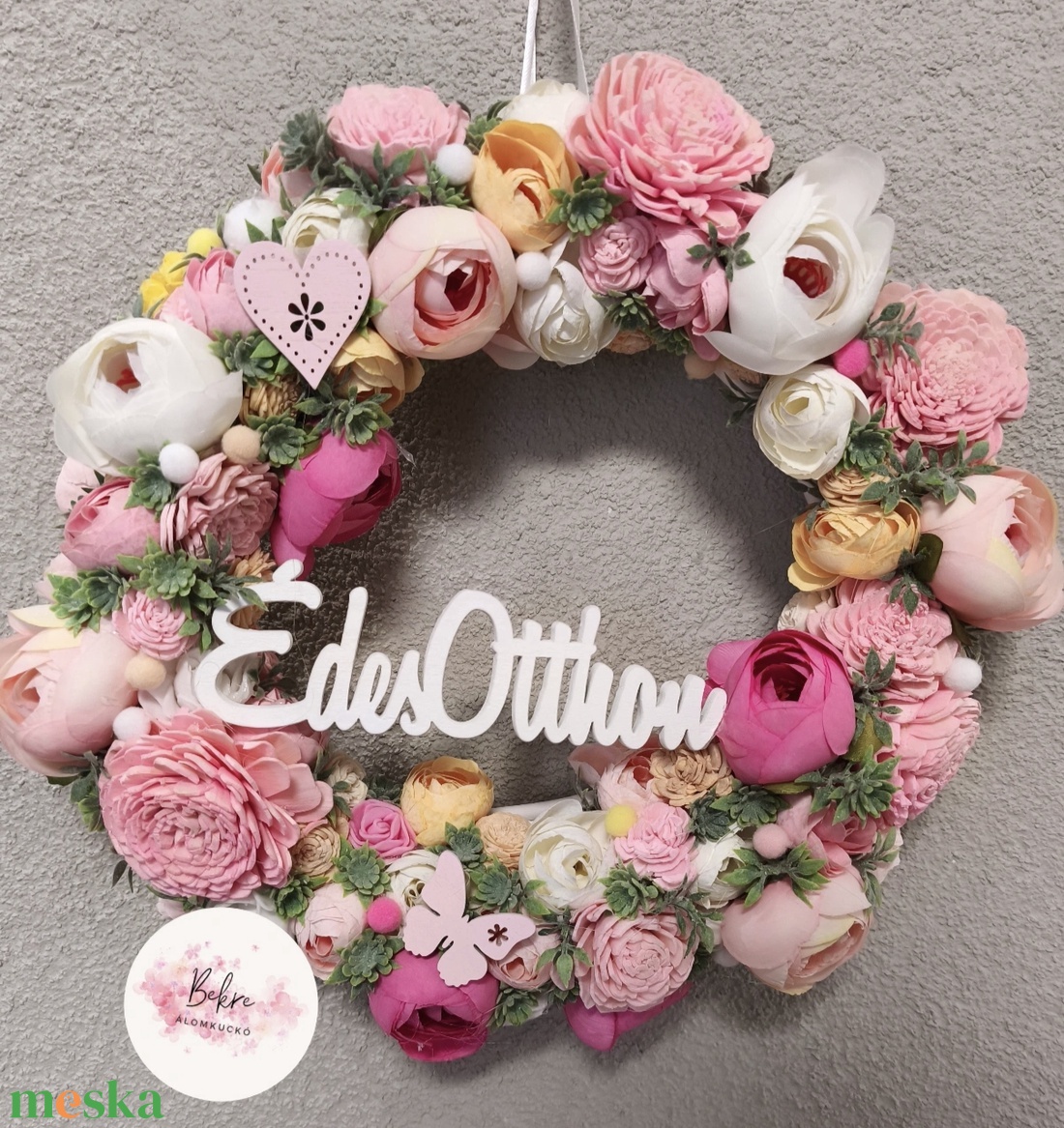 Édes otthon - rózsaszín kopogtató  - ünnepi díszek, dekorációk - húsvéti díszek és dekorációk - húsvéti ajtódísz, kopogtató - Meska.hu