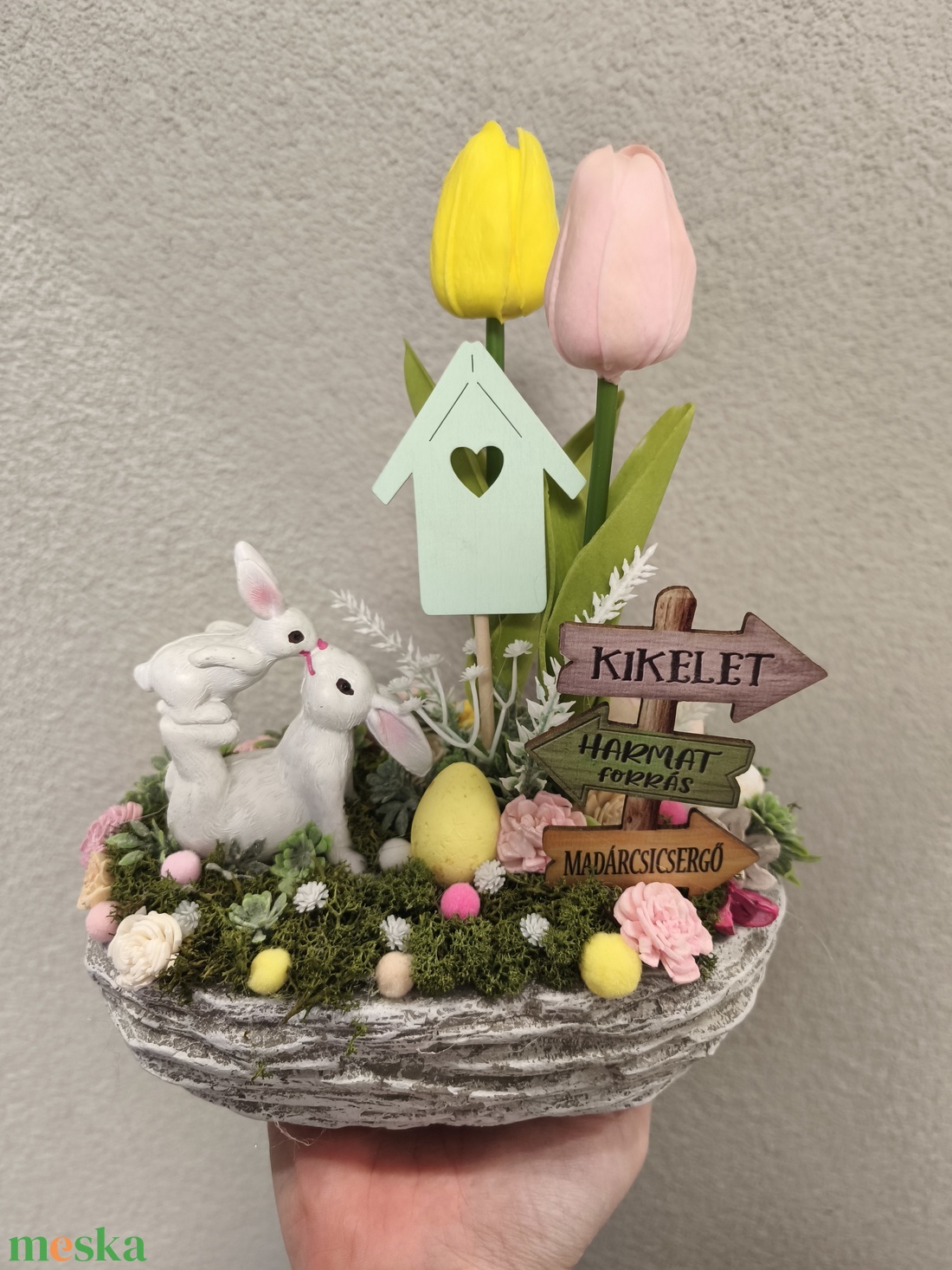 Cement kaspós asztaldísz  - ünnepi díszek, dekorációk - húsvéti díszek és dekorációk - húsvéti asztaldíszek - Meska.hu