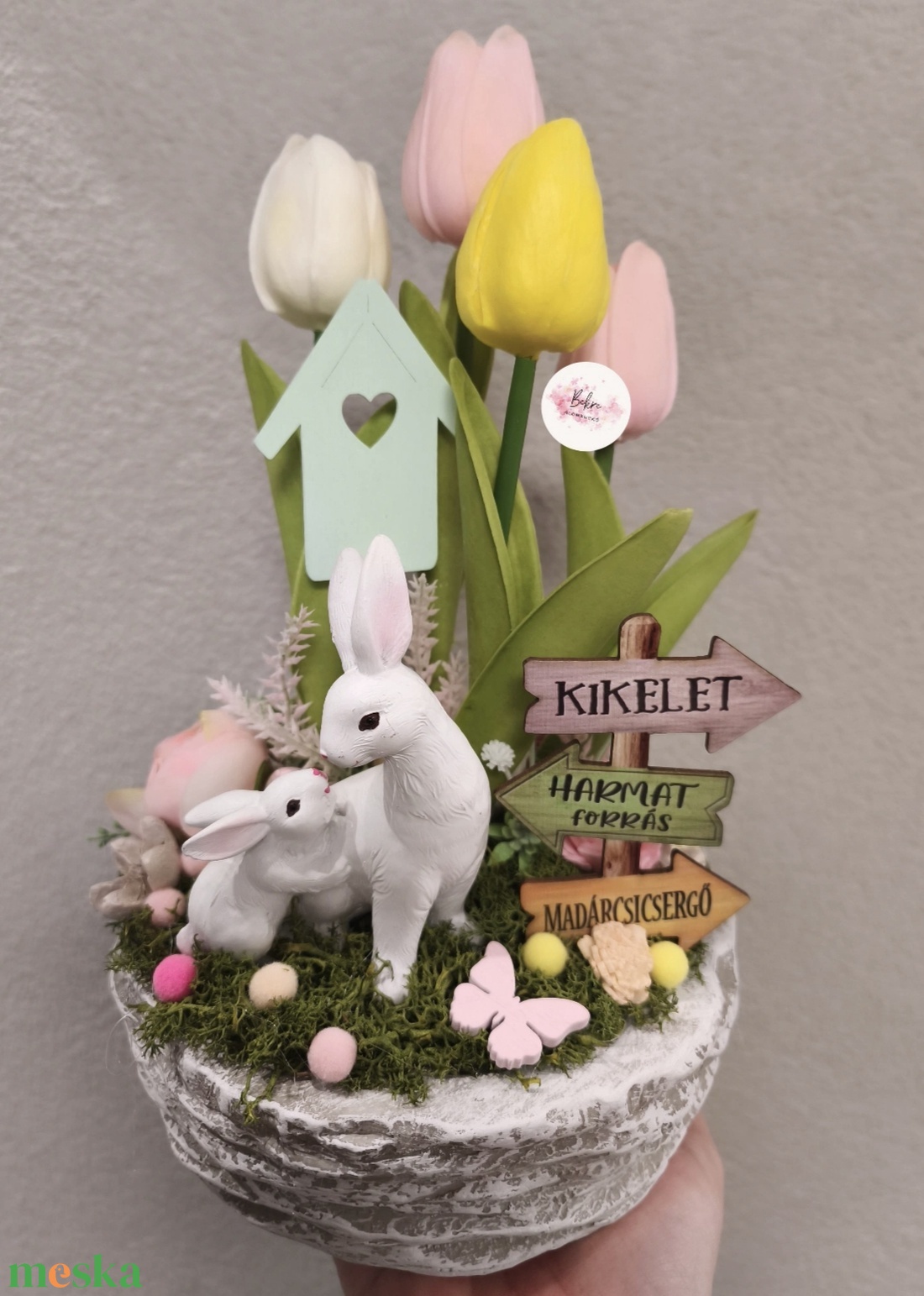 Cement kaspós asztaldísz  - ünnepi díszek, dekorációk - húsvéti díszek és dekorációk - húsvéti asztaldíszek - Meska.hu