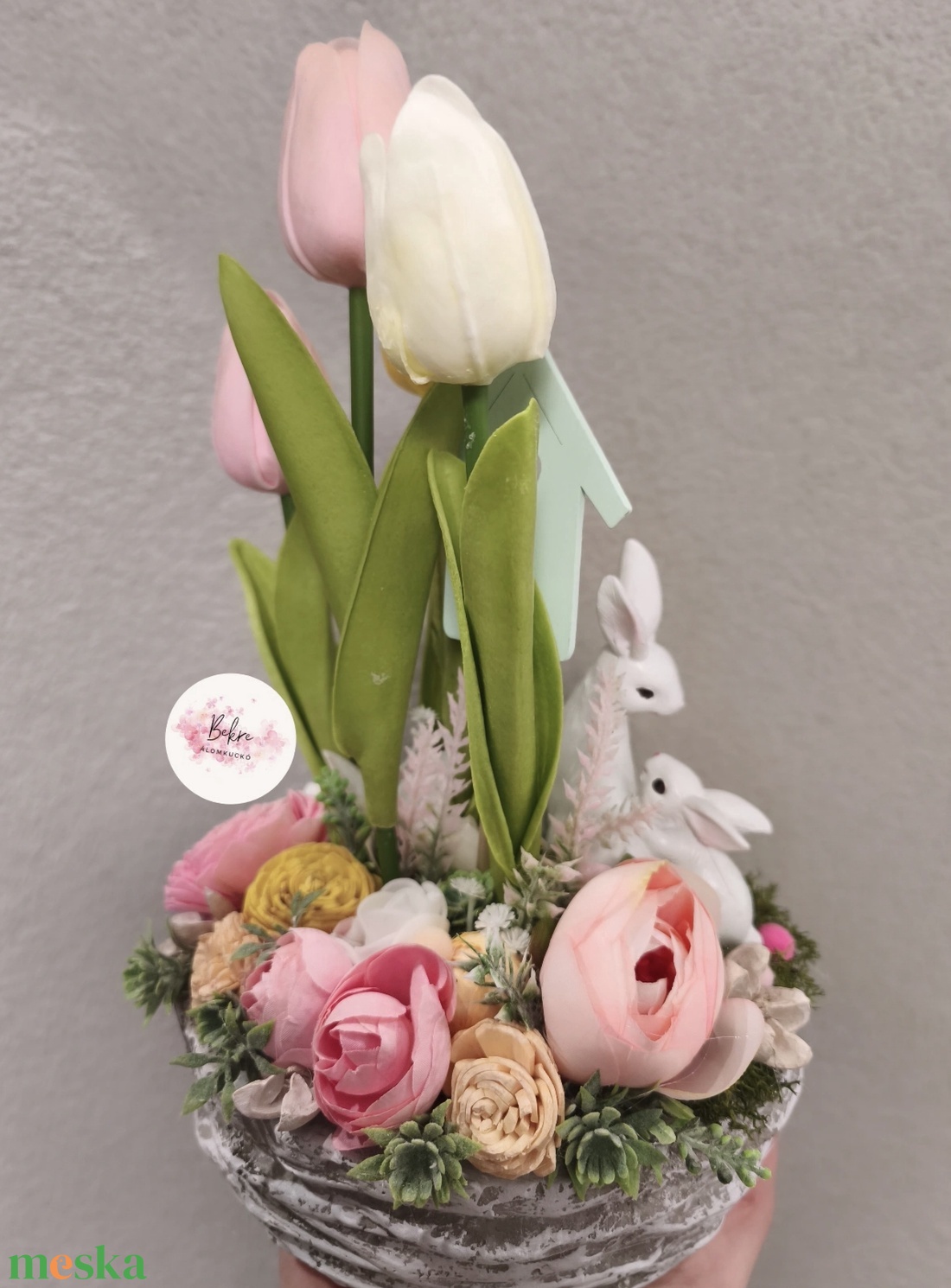 Cement kaspós asztaldísz  - ünnepi díszek, dekorációk - húsvéti díszek és dekorációk - húsvéti asztaldíszek - Meska.hu