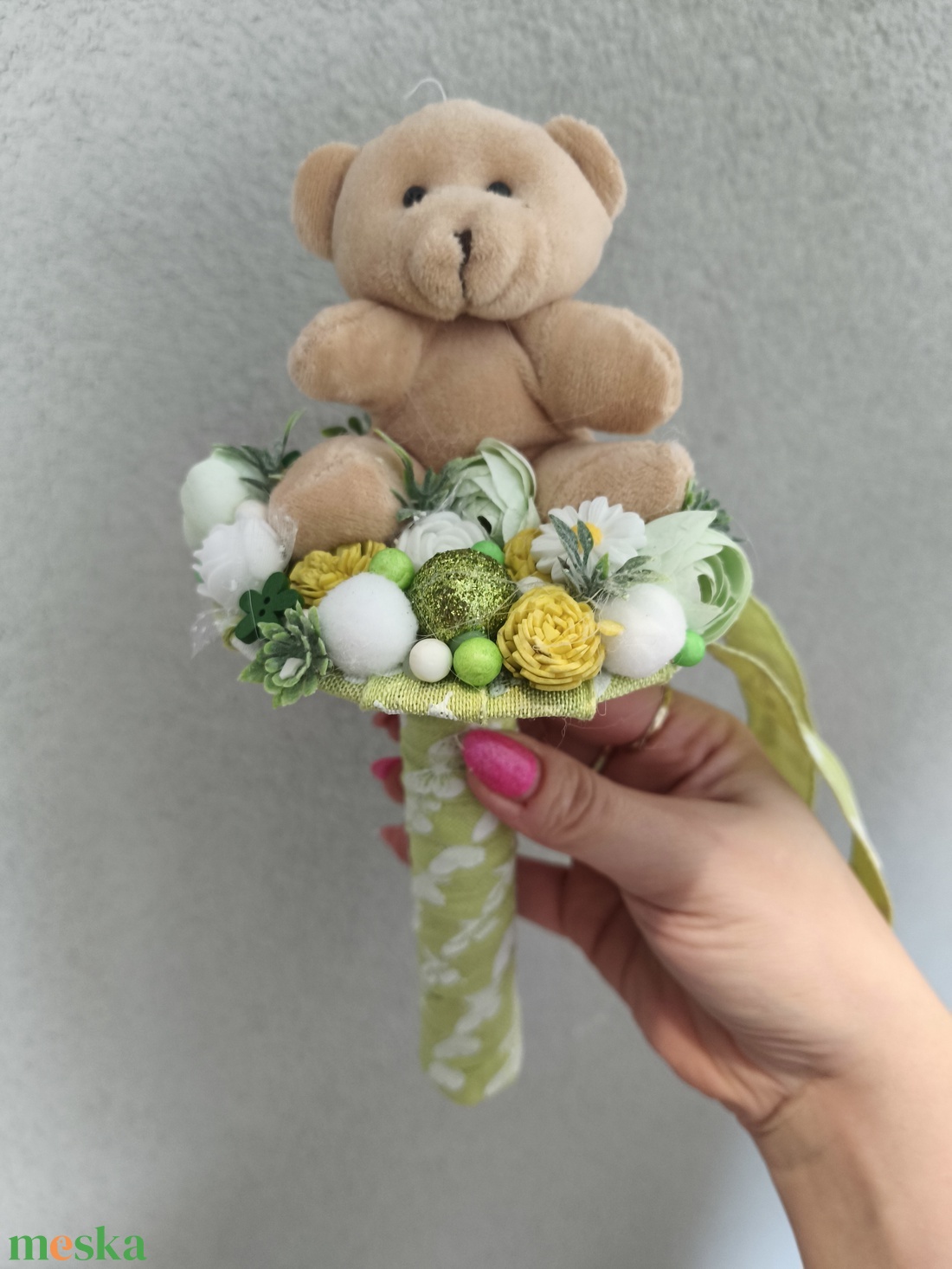 Ballagási örökcsokor - zöld macis - otthon & életmód - virágdekoráció - virágok - virágcsokor - Meska.hu