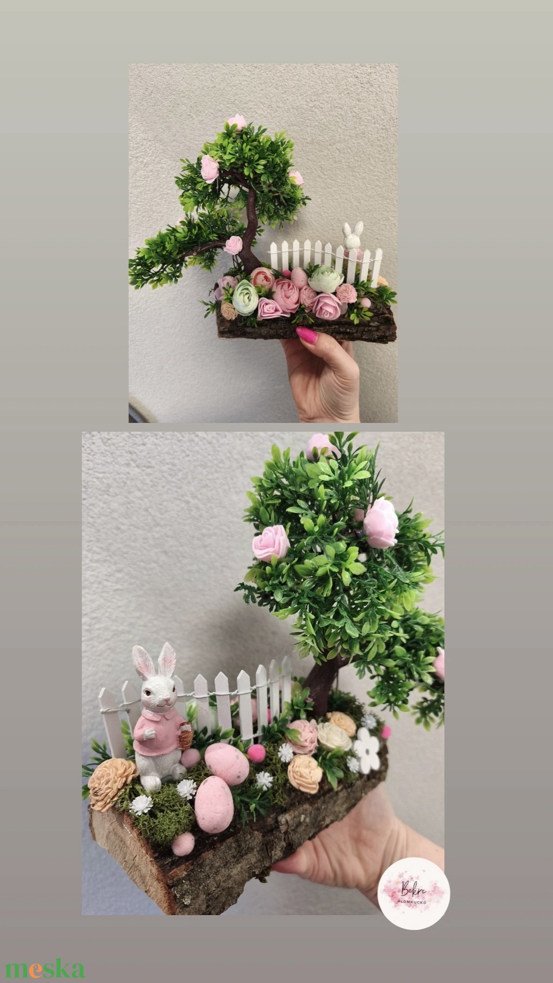 Rózsaszín nyuszis asztaldísz - ünnepi díszek, dekorációk - húsvéti díszek és dekorációk - húsvéti asztaldíszek - Meska.hu