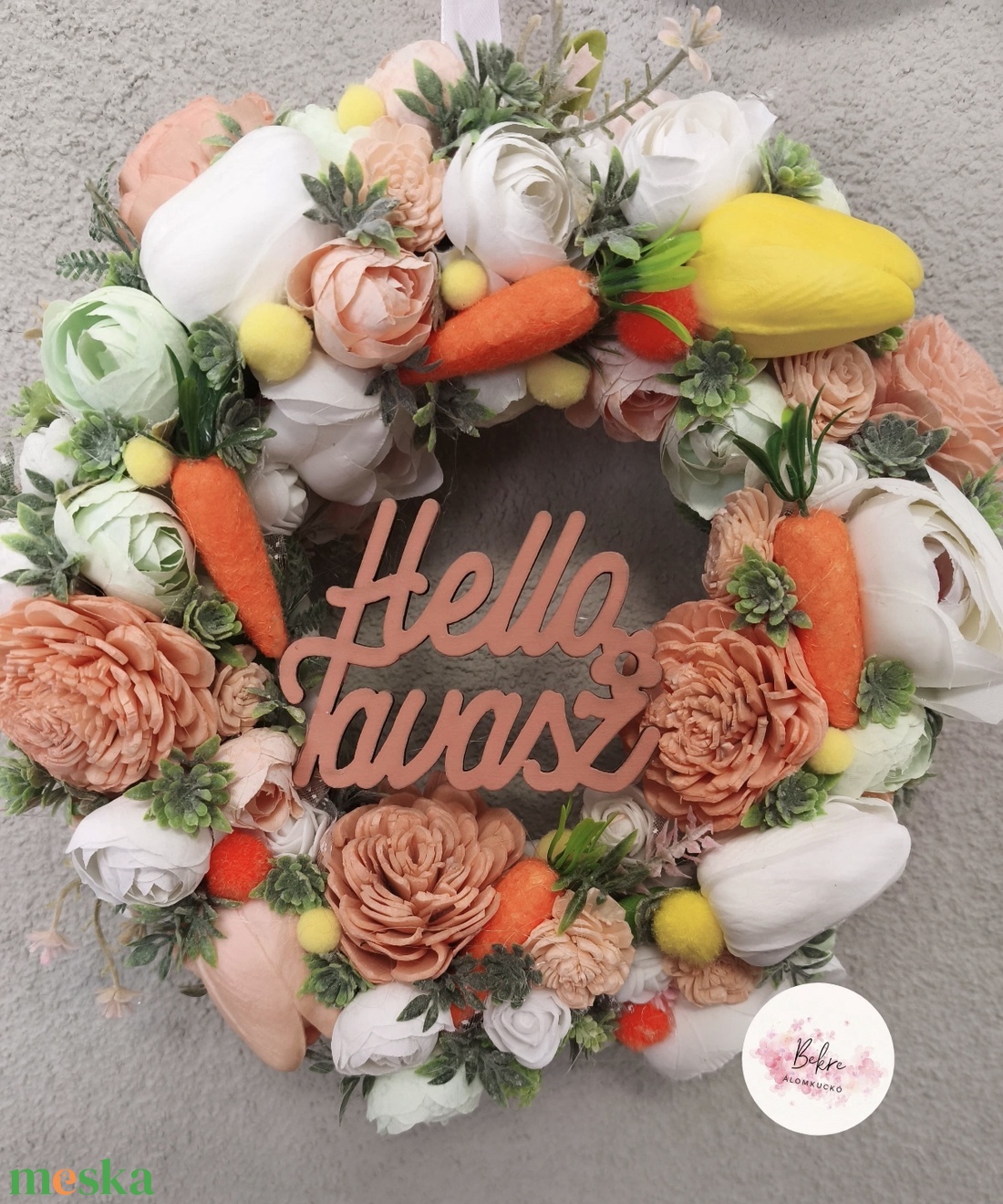 Tavaszi kopogtató, répás  - ünnepi díszek, dekorációk - húsvéti díszek és dekorációk - húsvéti ajtódísz, kopogtató - Meska.hu