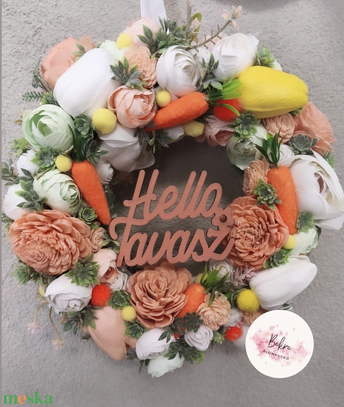 Tavaszi kopogtató, répás  - ünnepi díszek, dekorációk - húsvéti díszek és dekorációk - húsvéti ajtódísz, kopogtató - Meska.hu