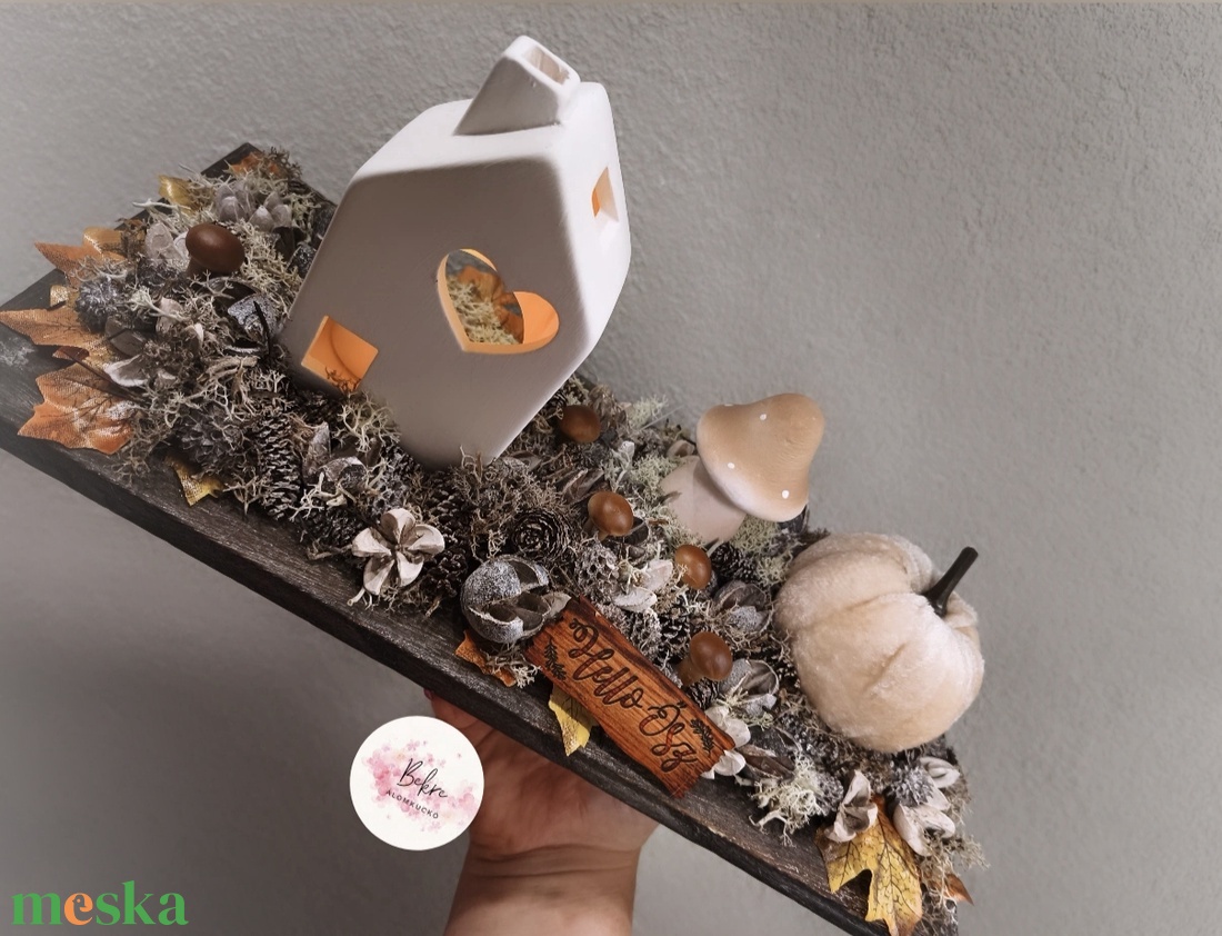 Őszi natúr tálcás dekoráció  - otthon & életmód - dekoráció - halloween - halloweeni asztaldísz - Meska.hu