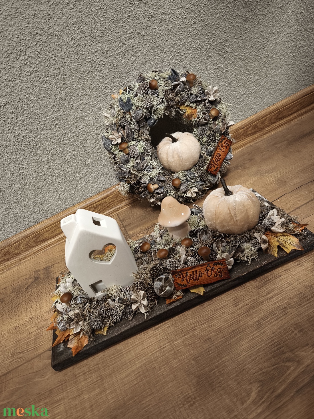 Őszi natúr tálcás dekoráció  - otthon & életmód - dekoráció - halloween - halloweeni asztaldísz - Meska.hu