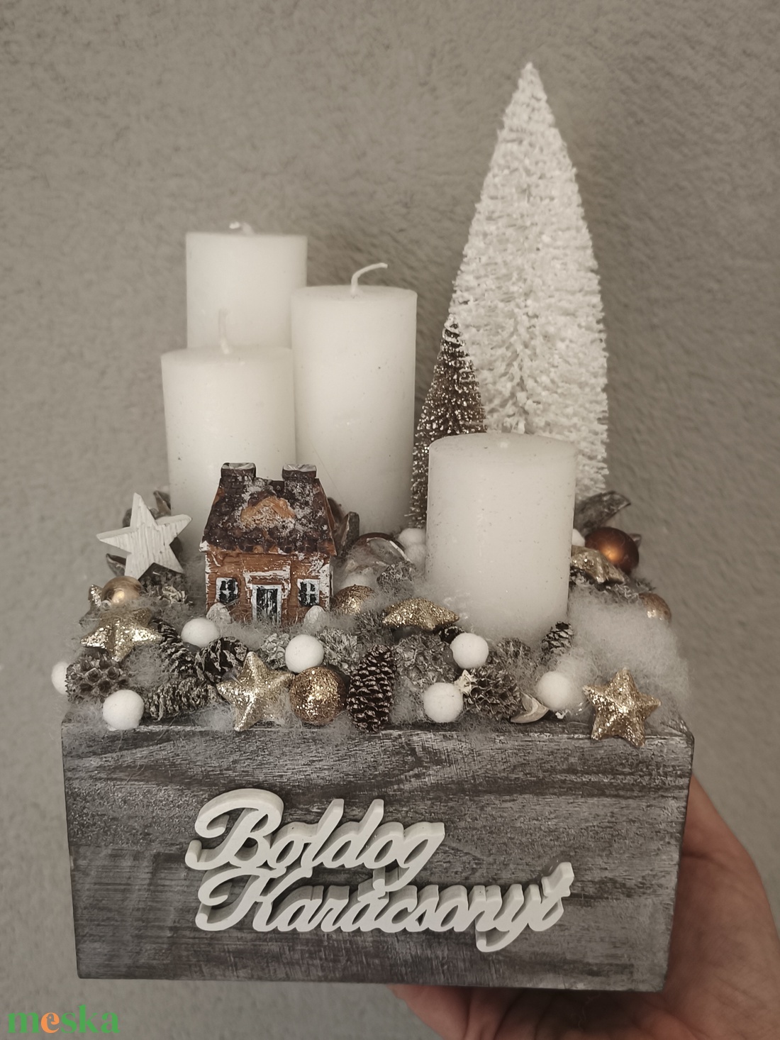 Fa ládikós adventi koszorú - fehér  - karácsony - adventi díszek - adventi gyertyadíszek és koszorúdíszek - Meska.hu