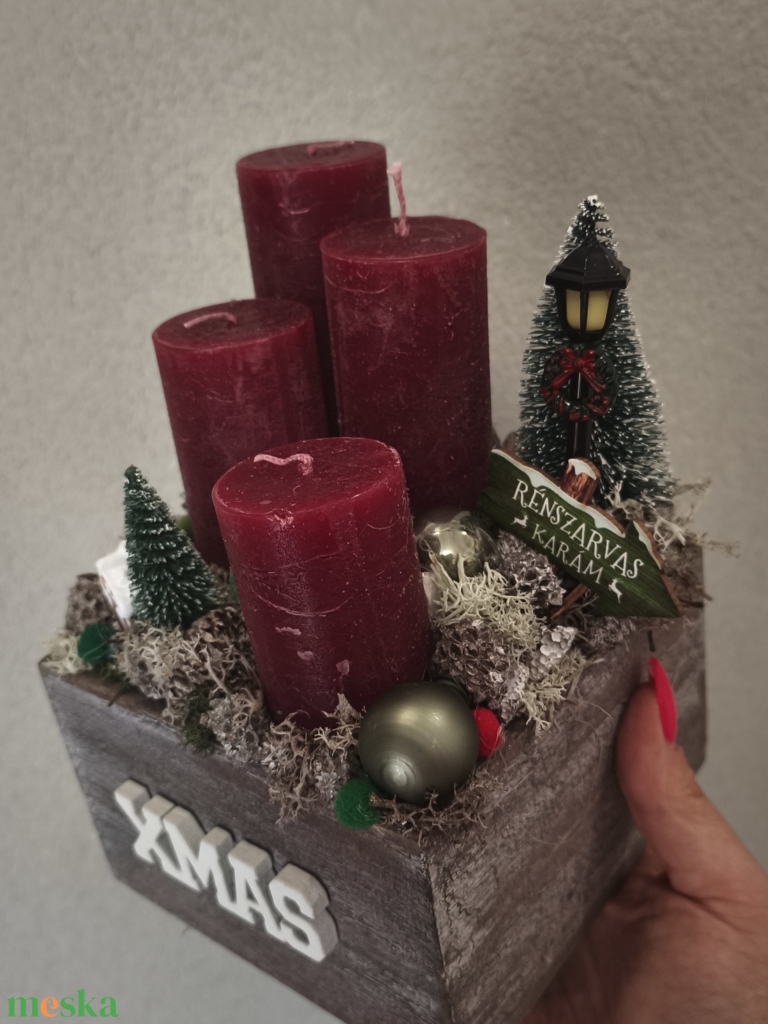 Piros adventi box - karácsony - adventi díszek - adventi koszorú - Meska.hu