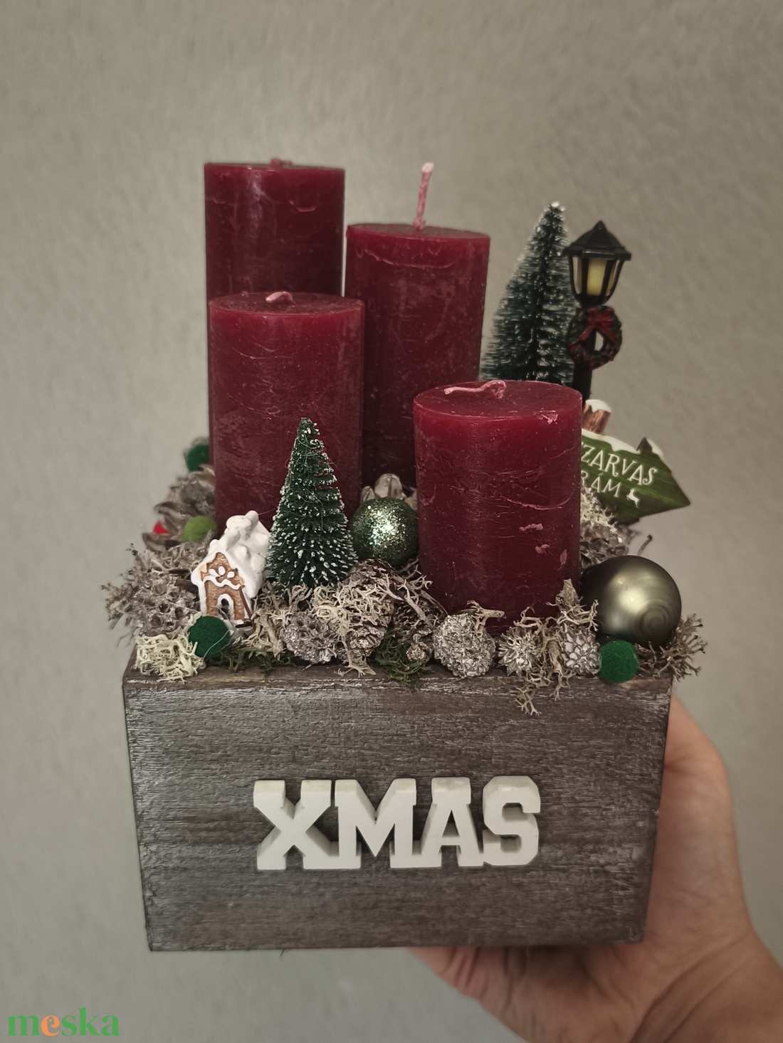 Piros adventi box - karácsony - adventi díszek - adventi koszorú - Meska.hu