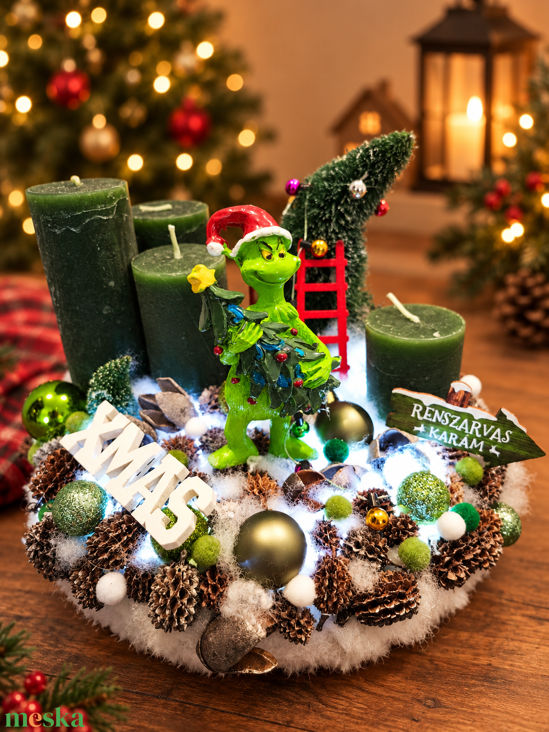 Grinch adventi koszorú  - karácsony - adventi díszek - adventi gyertyadíszek és koszorúdíszek - Meska.hu
