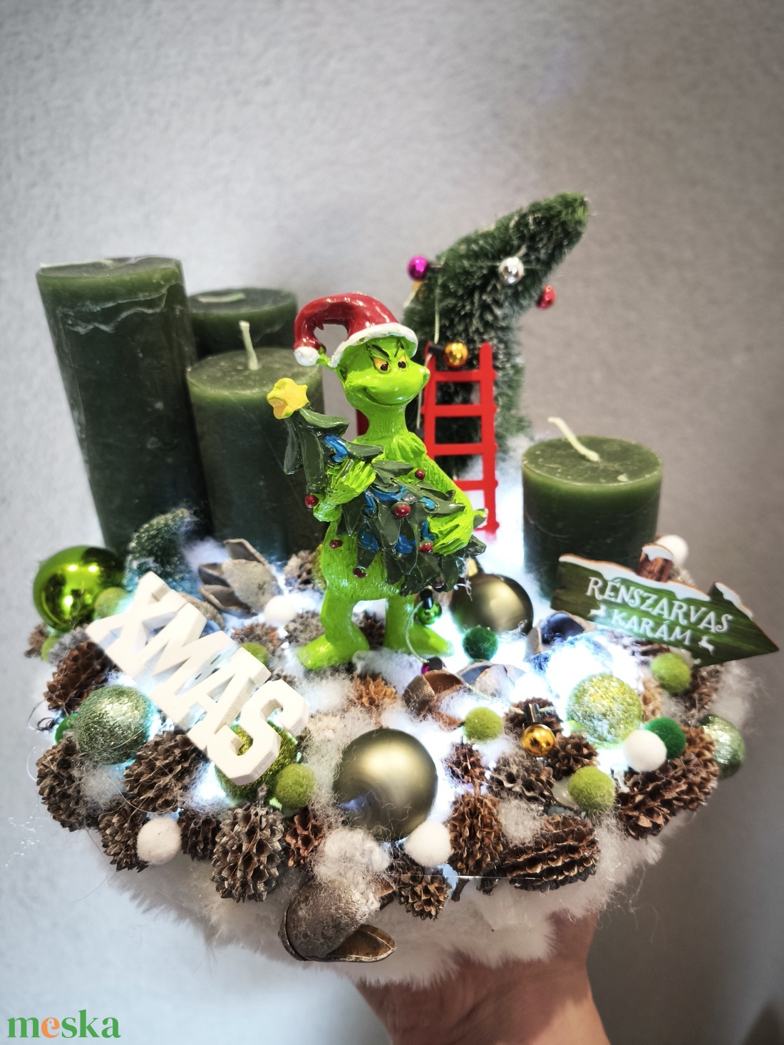Grinch adventi koszorú  - karácsony - adventi díszek - adventi gyertyadíszek és koszorúdíszek - Meska.hu