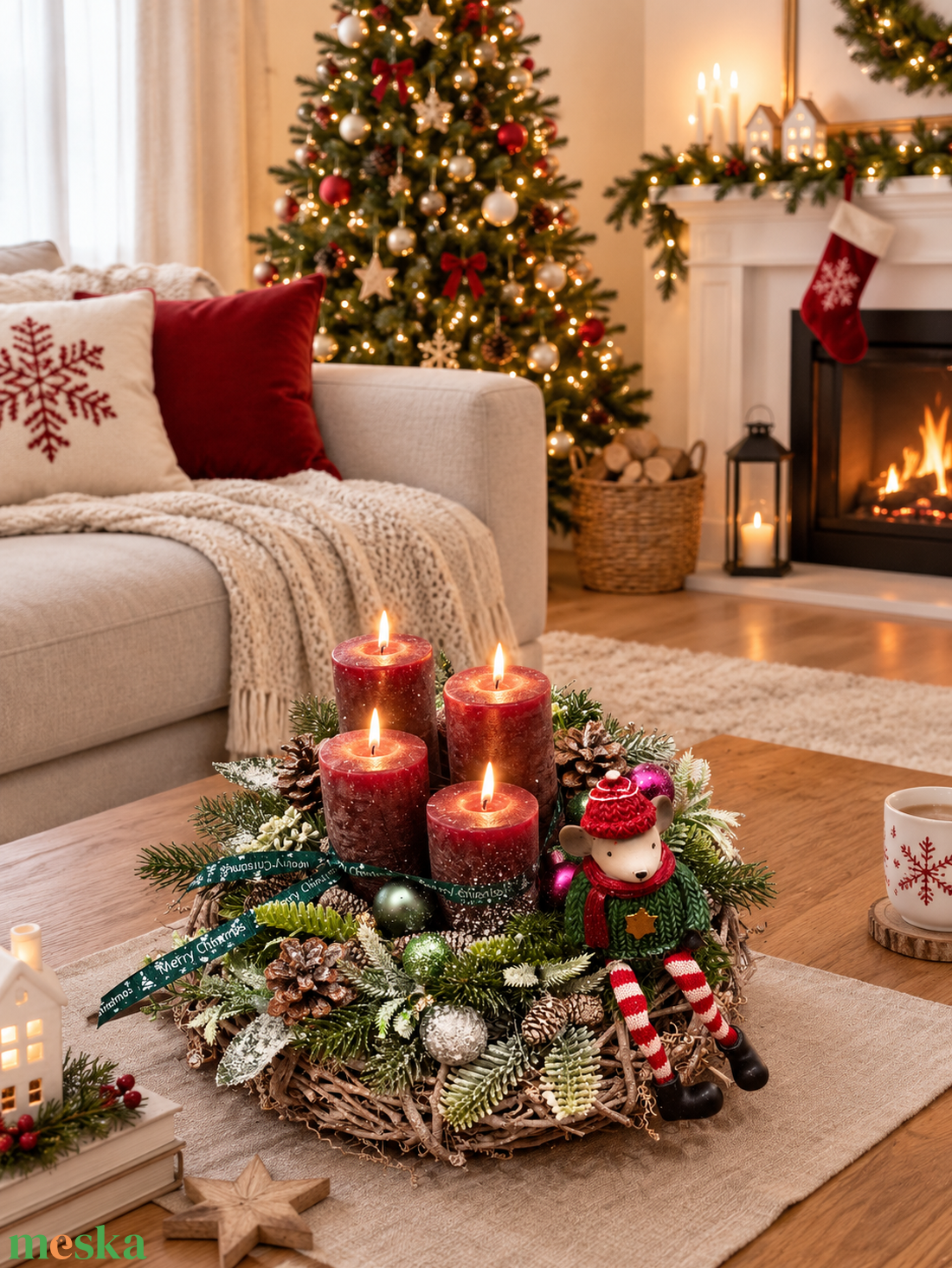 Egérkés adventi koszorú  - karácsony - adventi díszek - adventi koszorú - Meska.hu
