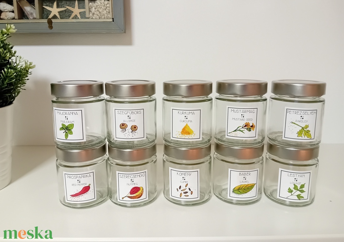 10 darab üveg fűszertartó - otthon & életmód - konyhafelszerelés, tálalás - konyhai tárolás - fűszertartó - Meska.hu