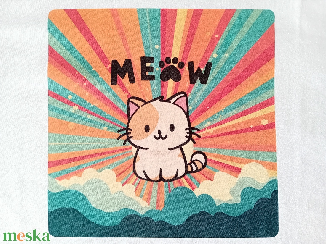 Férfi fehér póló macskás L-es - ruha & divat - férfi ruha - póló - Meska.hu