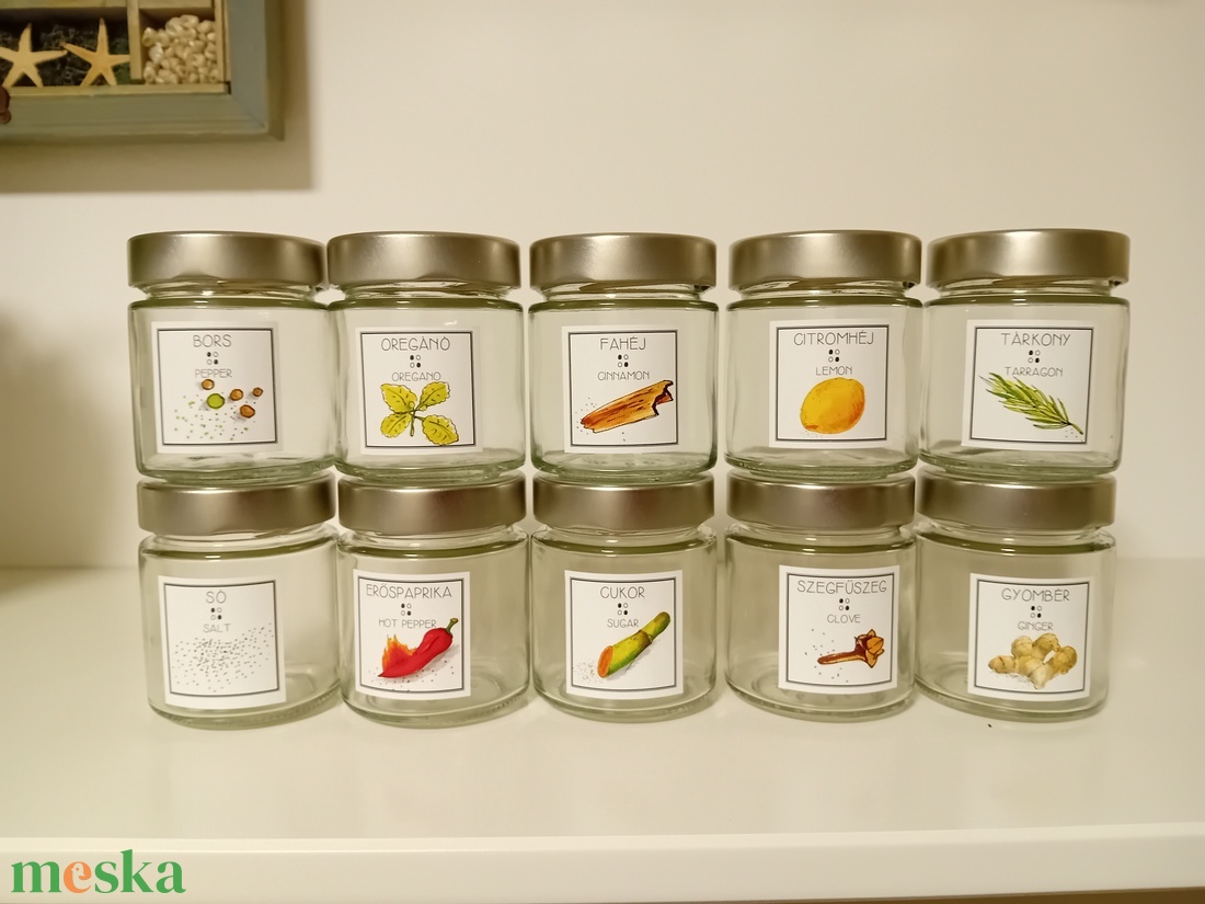 10 darab üveg fűszertartó - otthon & életmód - konyhafelszerelés, tálalás - konyhai tárolás - fűszertartó - Meska.hu