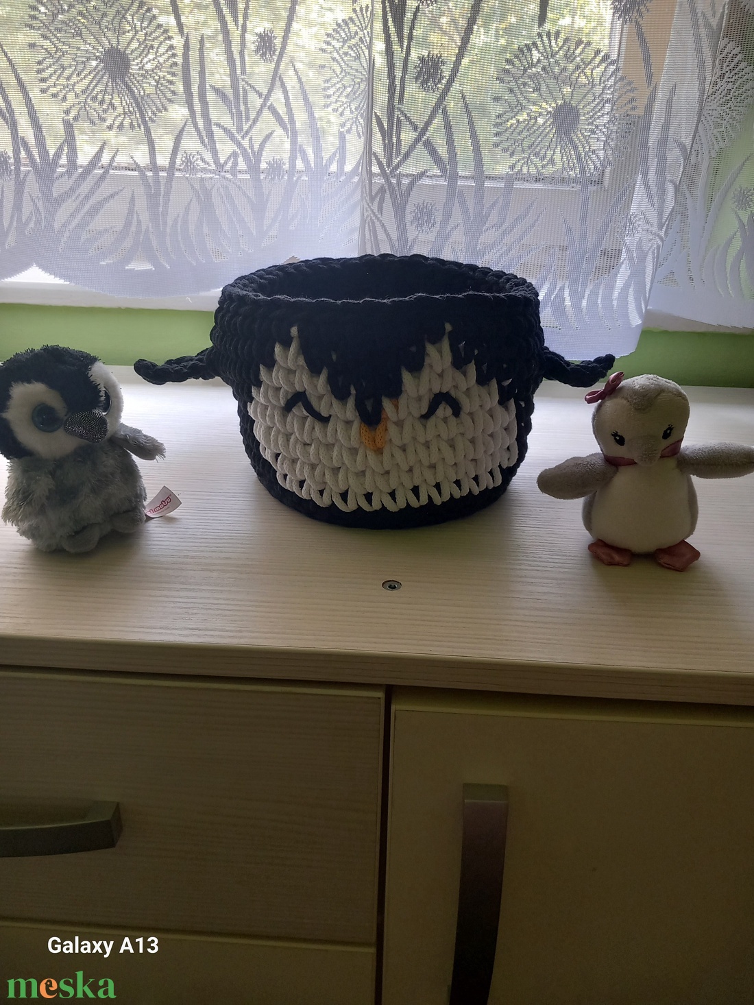 Horgolt pingvin tároló  - otthon & életmód - babaszoba, gyerekszoba - játéktároló - Meska.hu