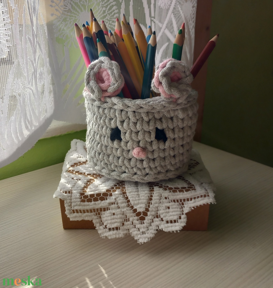 Horgolt kisegér tároló  - otthon & életmód - babaszoba, gyerekszoba - játéktároló - Meska.hu