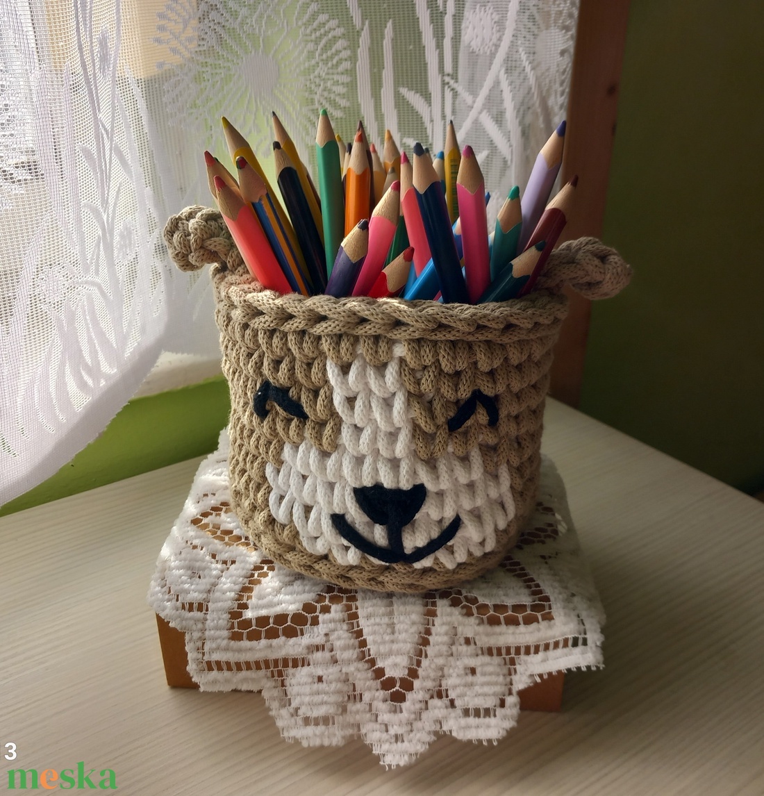 Horgolt kis kutyusos tároló  - otthon & életmód - babaszoba, gyerekszoba - Meska.hu