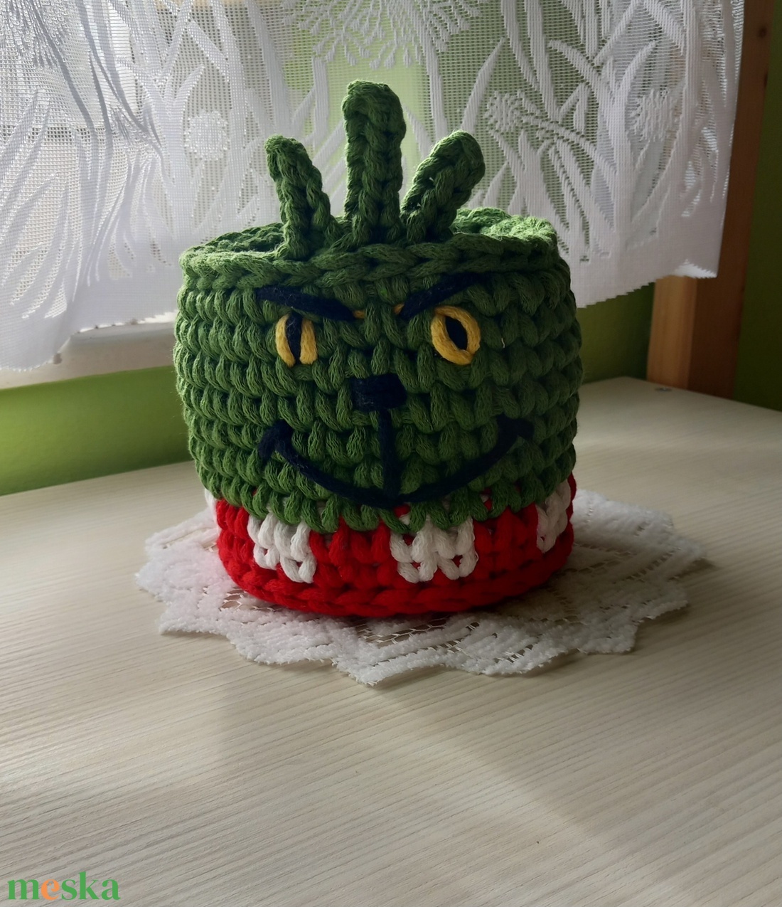 Horgolt grincs tároló/ceruzatartó - otthon & életmód - tárolás & rendszerezés - íróasztali tároló - Meska.hu