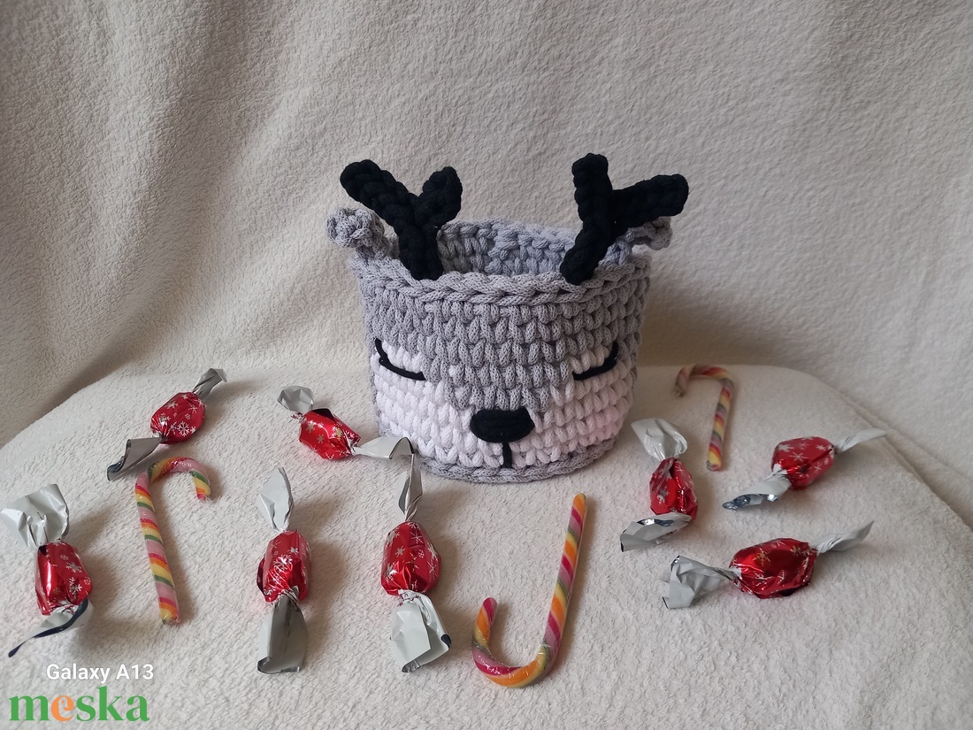 Horgolt szarvas tároló/ dekoració  - otthon & életmód - tárolás & rendszerezés - tárolókosár - Meska.hu