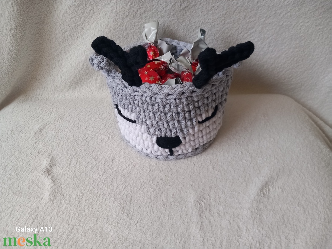 Horgolt szarvas tároló/ dekoració  - otthon & életmód - tárolás & rendszerezés - tárolókosár - Meska.hu