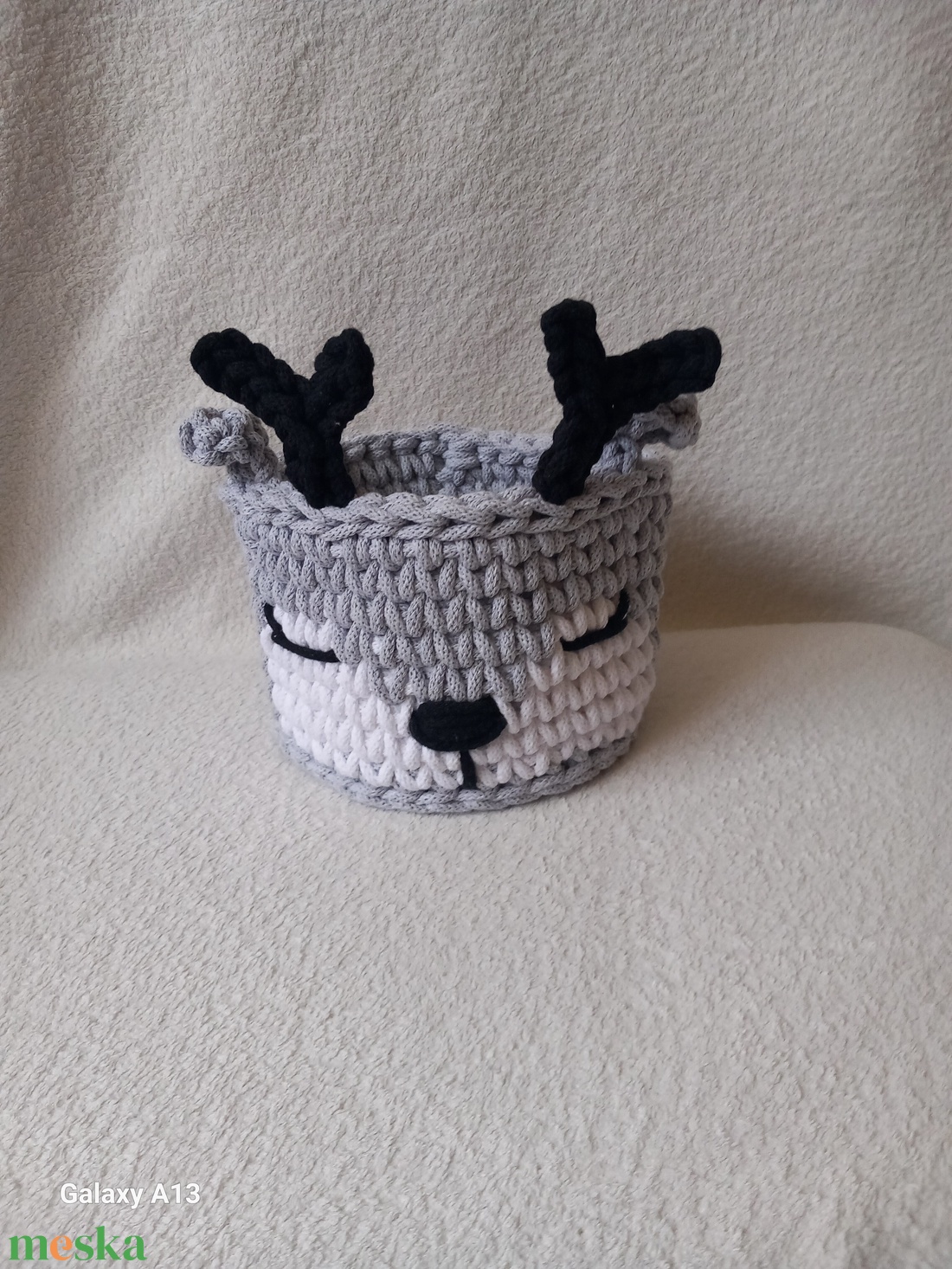 Horgolt szarvas tároló/ dekoració  - otthon & életmód - tárolás & rendszerezés - tárolókosár - Meska.hu