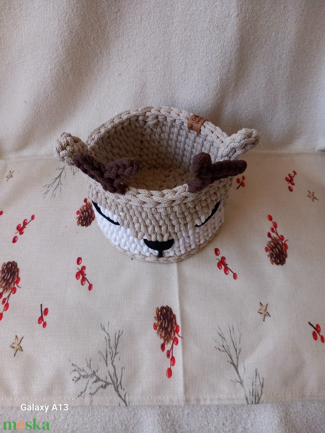 Horgolt rénszarvas tároló - otthon & életmód - babaszoba, gyerekszoba - játéktároló - Meska.hu