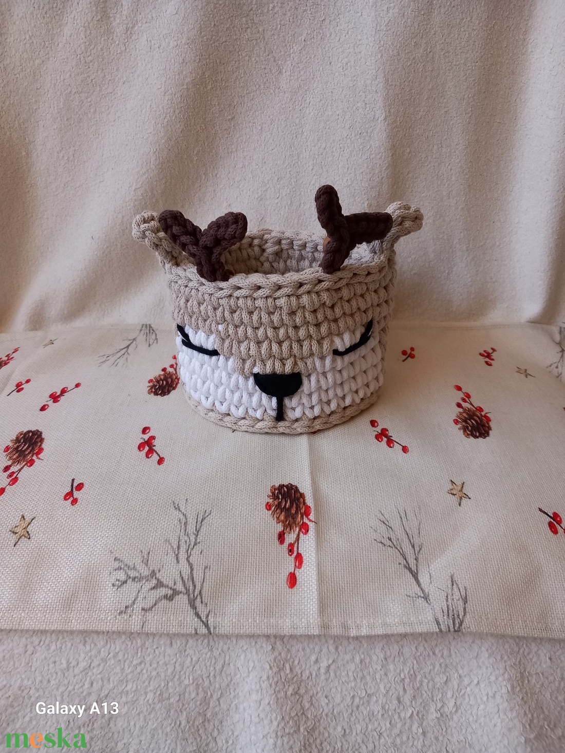 Horgolt rénszarvas tároló - otthon & életmód - babaszoba, gyerekszoba - játéktároló - Meska.hu