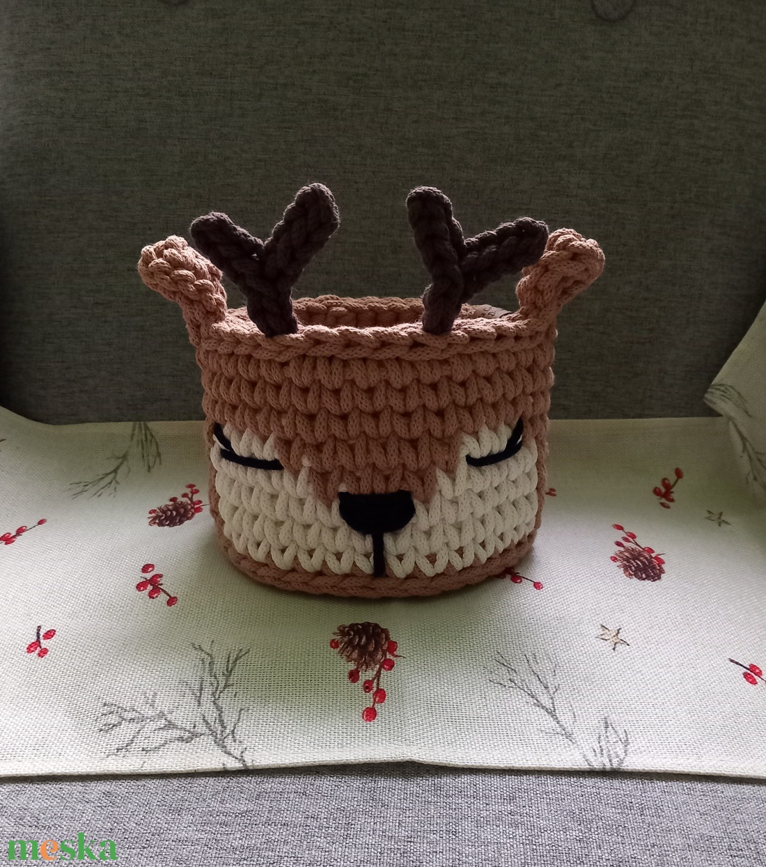 Horgolt szarvas tároló - otthon & életmód - tárolás & rendszerezés - tárolókosár - Meska.hu