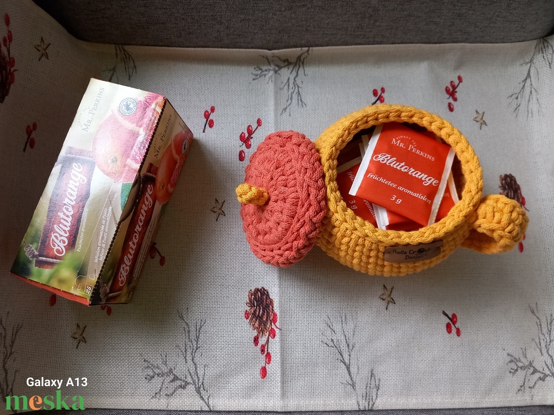 Horgolt kis teatartó bögre/ tároló  - otthon & életmód - tárolás & rendszerezés - tárolókosár - Meska.hu