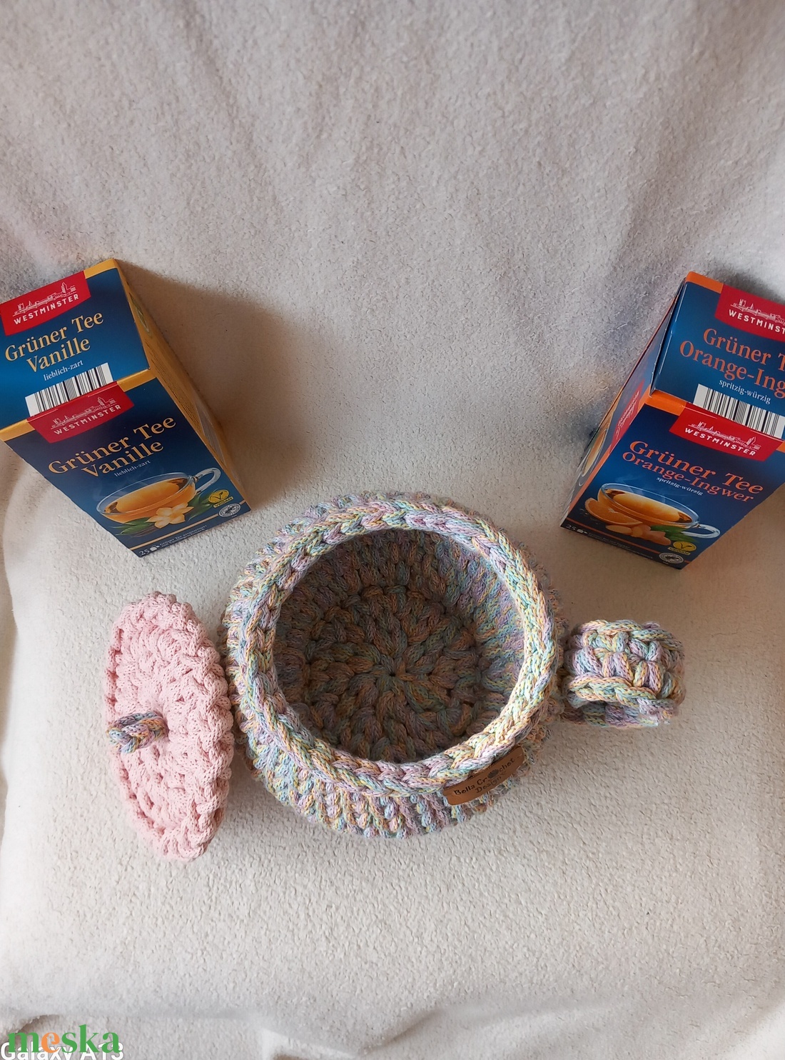 Horgolt színes teatartó/ nagy bögre  - otthon & életmód - konyhafelszerelés, tálalás - konyhai tárolás - tea & kávé tárolás - Meska.hu