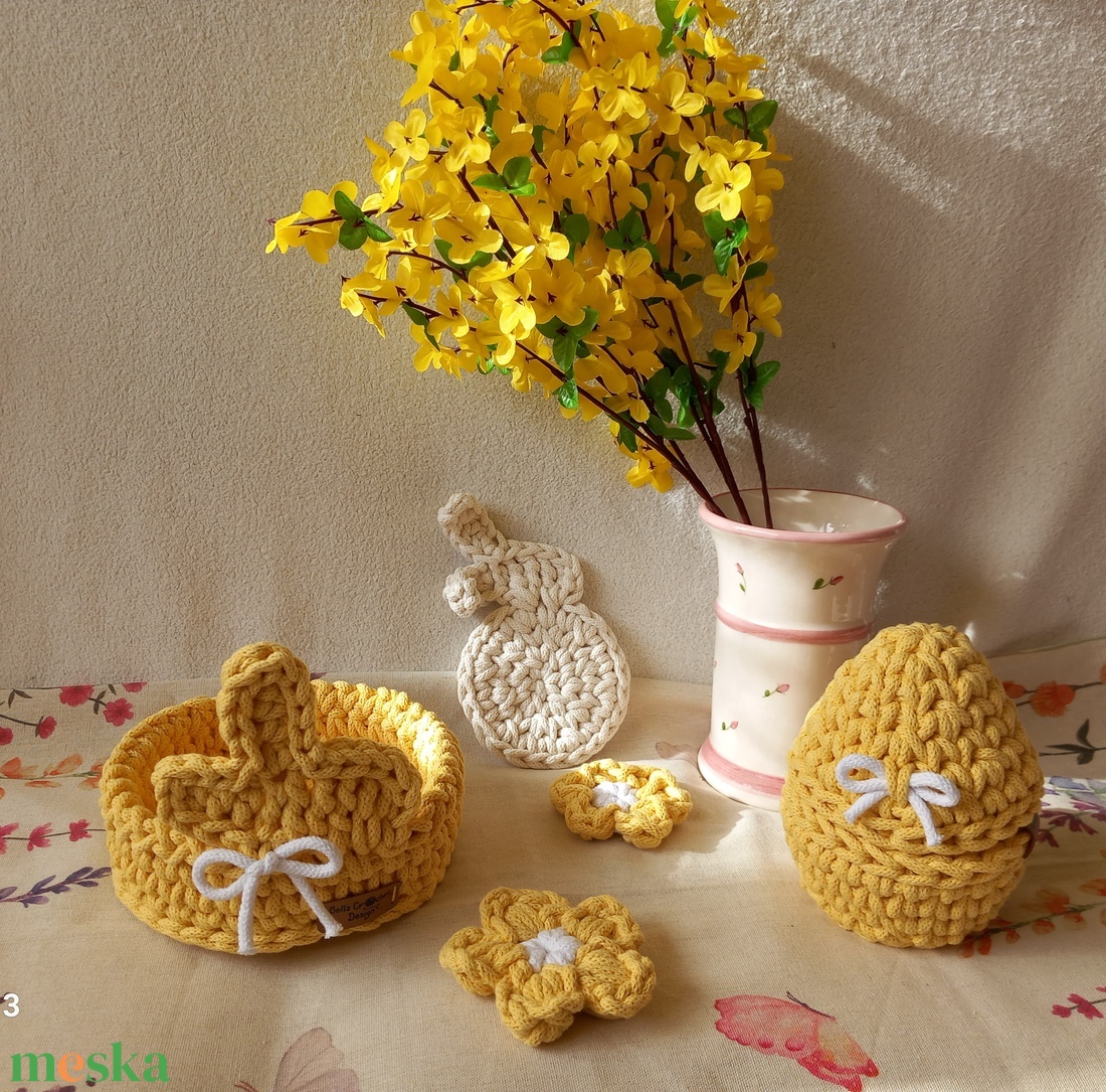 Nyuszis horgolt kosár/ tároló  - otthon & életmód - dekoráció - húsvéti asztaldíszek - Meska.hu