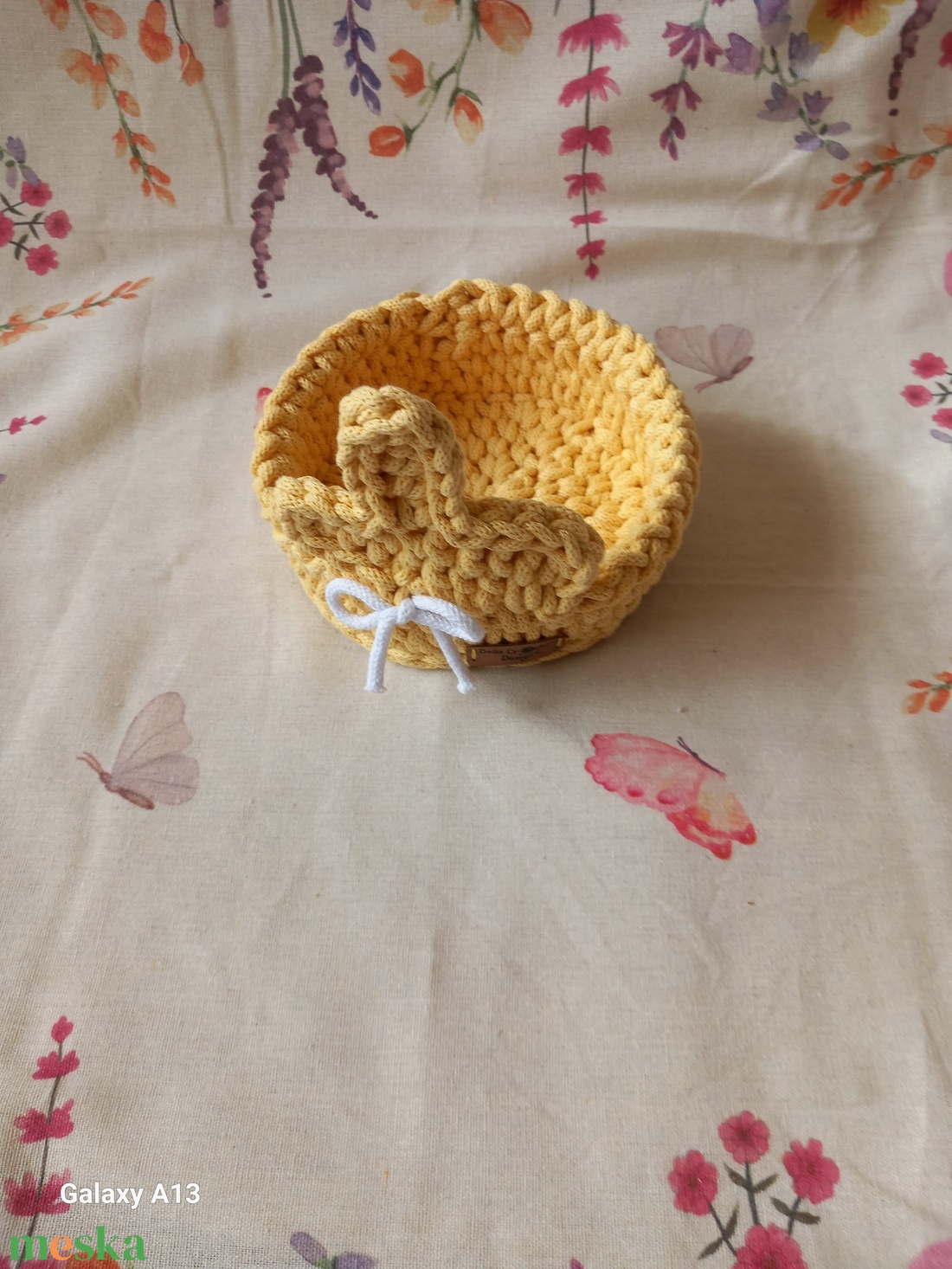 Nyuszis horgolt kosár/ tároló  - otthon & életmód - dekoráció - húsvéti asztaldíszek - Meska.hu