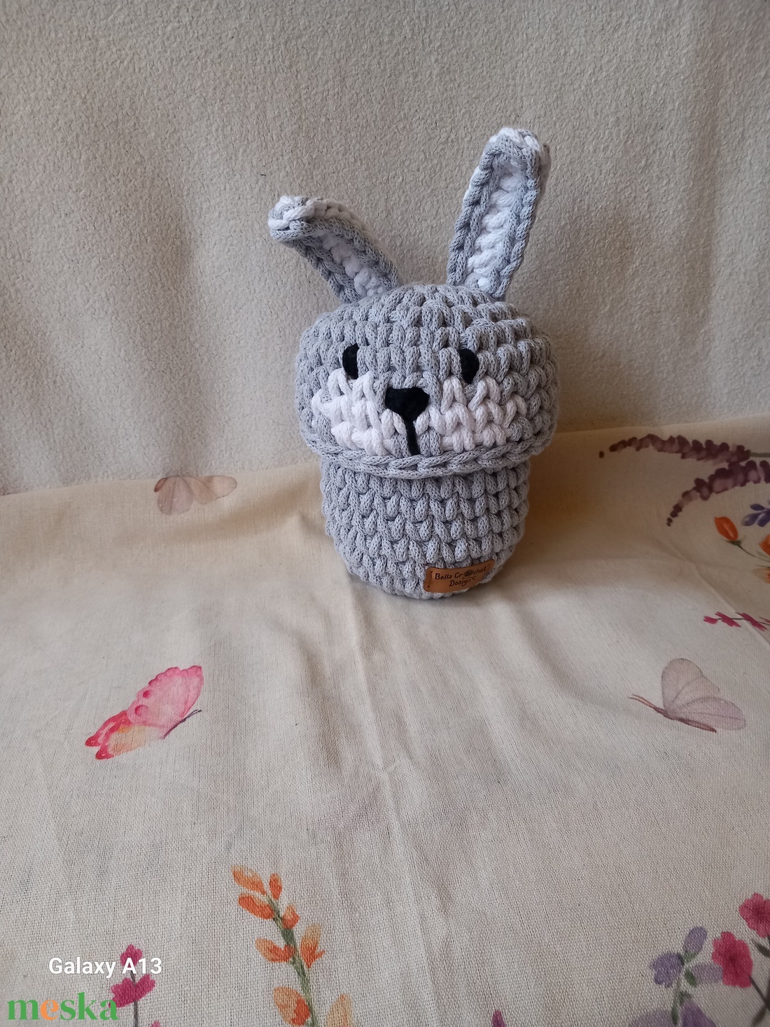 Horgolt nyuszis tároló - ünnepi díszek, dekorációk - húsvéti díszek és dekorációk - húsvéti kosár - Meska.hu