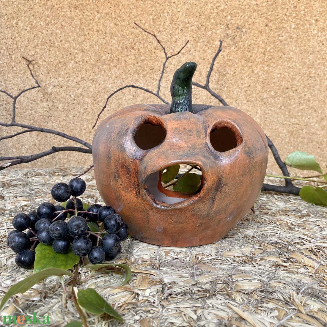 Kerámia töklámpás H. - otthon & életmód - dekoráció - halloween - halloweeni tök - Meska.hu