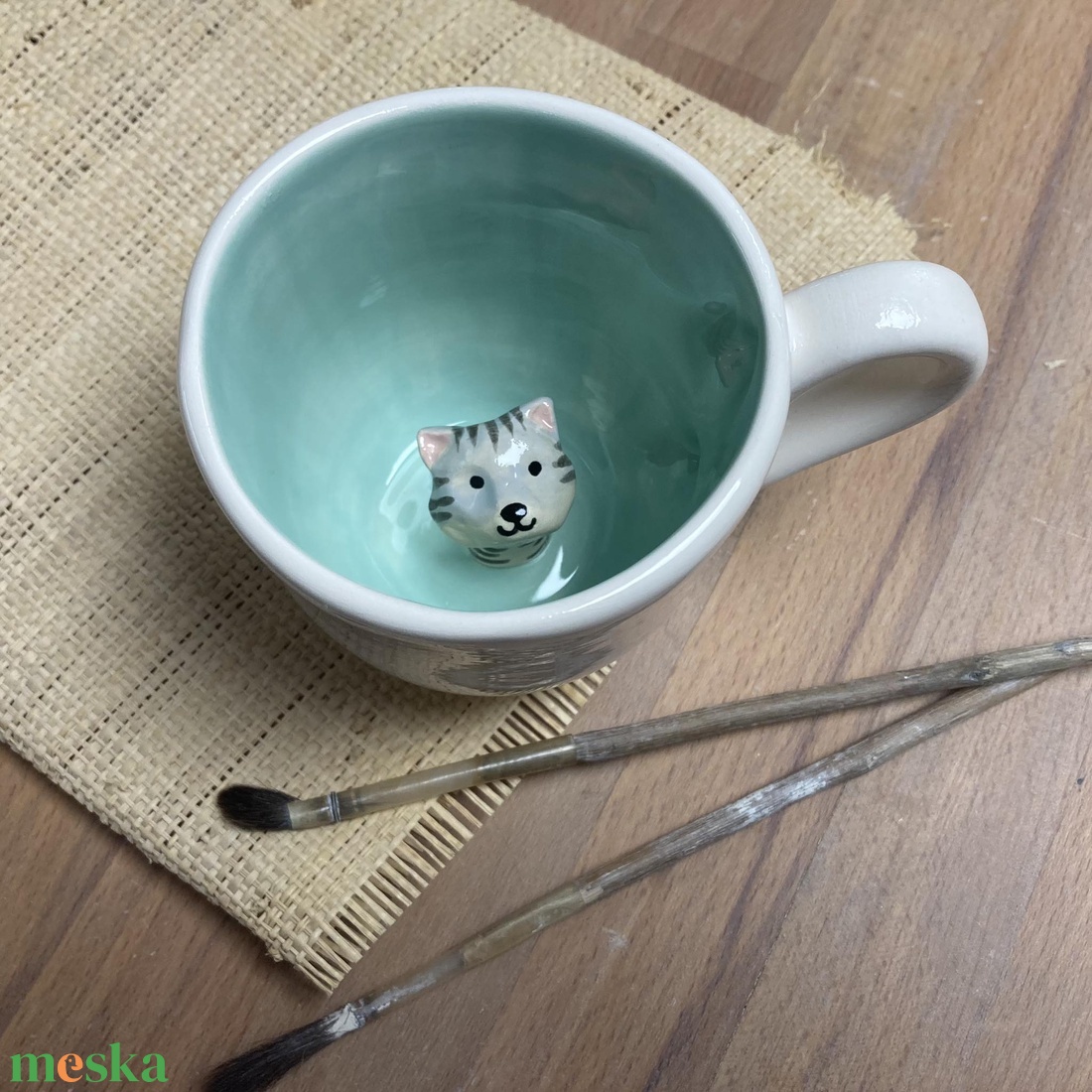 SZÜRKE CIRMOS CICA - kukucskáló bögre - otthon & életmód - konyhafelszerelés, tálalás - tálalás - bögre & csésze - Meska.hu