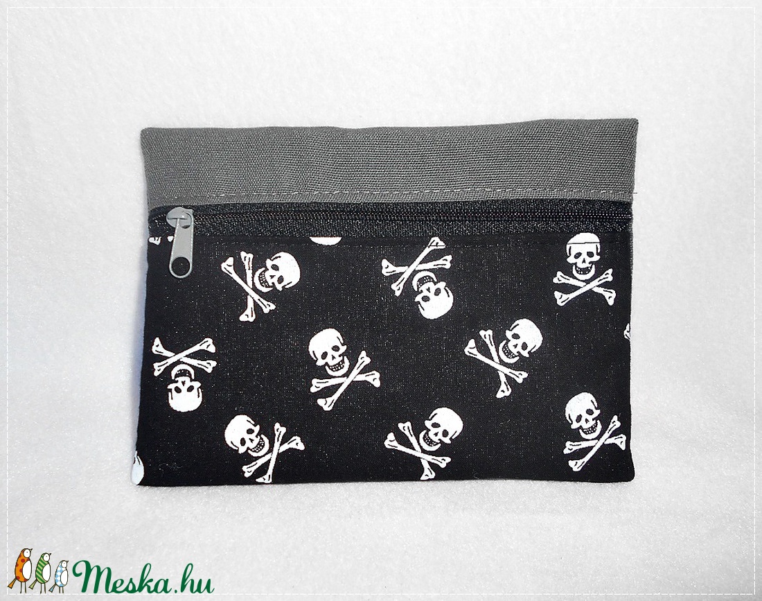 Koponya mintás textil pénztárca gyerekeknek - szürke/fekete -  - Meska.hu