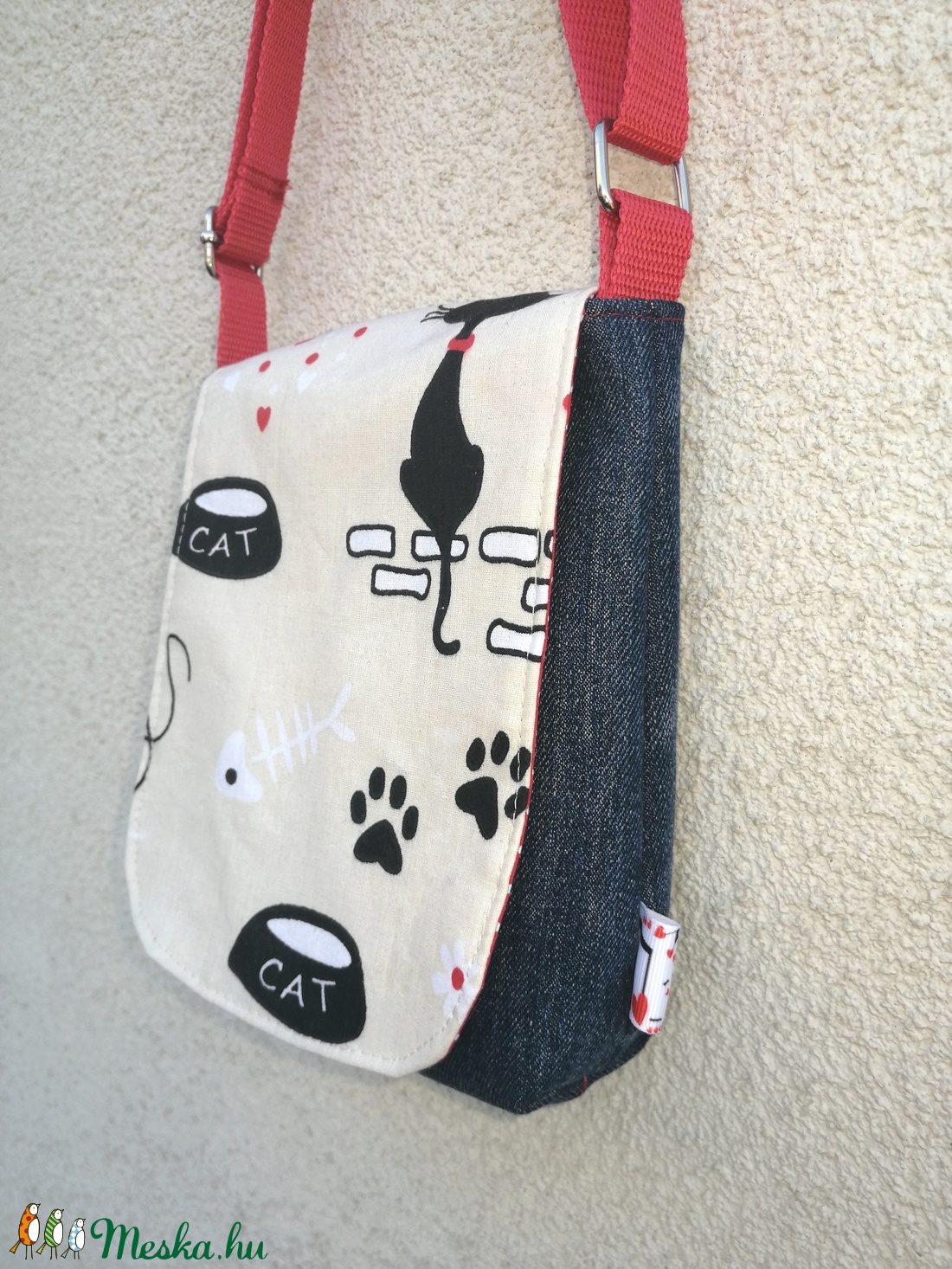 Gyerek, kislány farmer oldaltáska - cicás  - táska & tok - kézitáska & válltáska - válltáska - Meska.hu