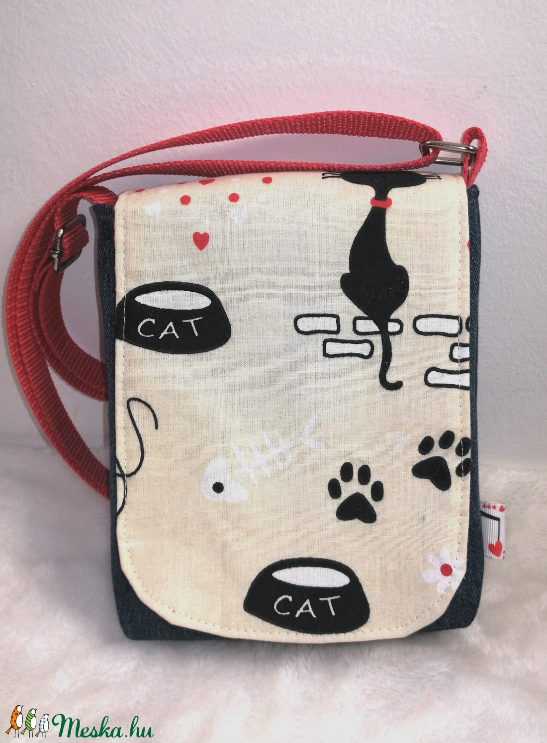 Gyerek, kislány farmer oldaltáska - cicás  - táska & tok - kézitáska & válltáska - válltáska - Meska.hu