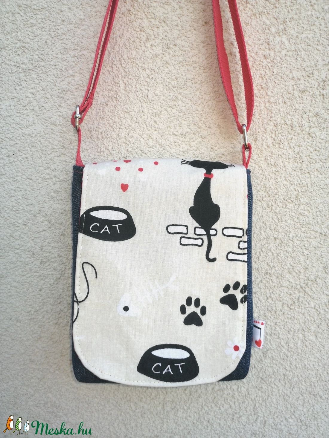 Gyerek, kislány farmer oldaltáska - cicás  - táska & tok - kézitáska & válltáska - válltáska - Meska.hu