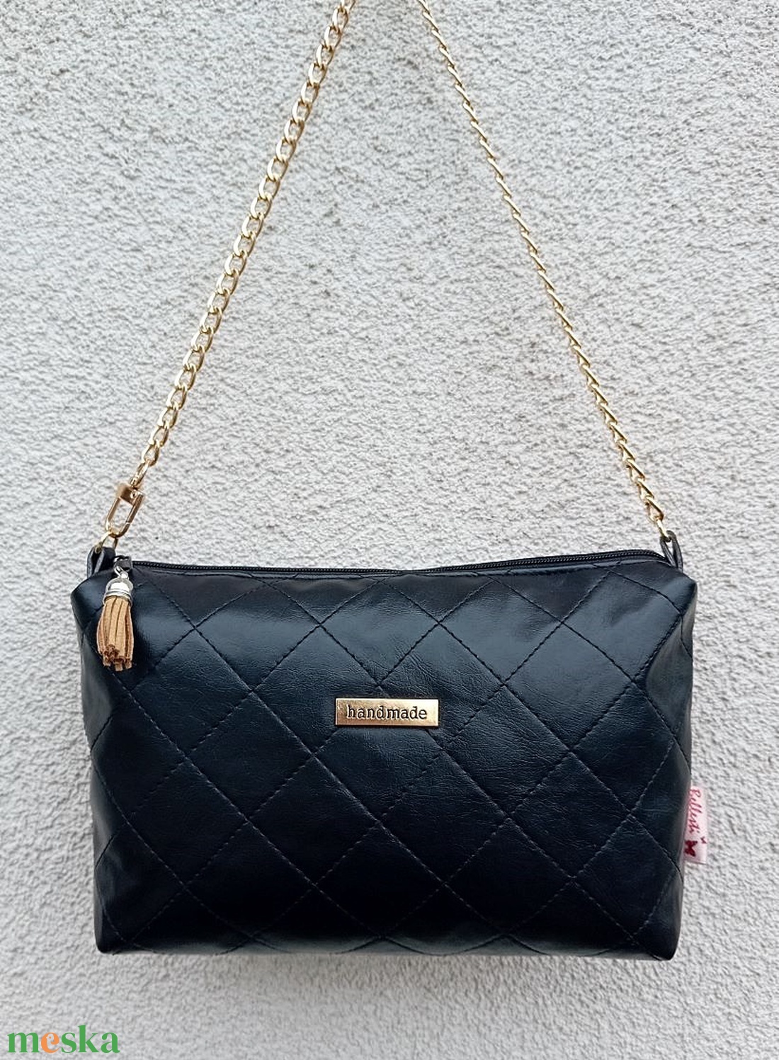 Fekete női válltáska és pénztárca szett, lakk hatású steppelt mintával 23x15 cm  - táska & tok - kézitáska & válltáska - válltáska - Meska.hu