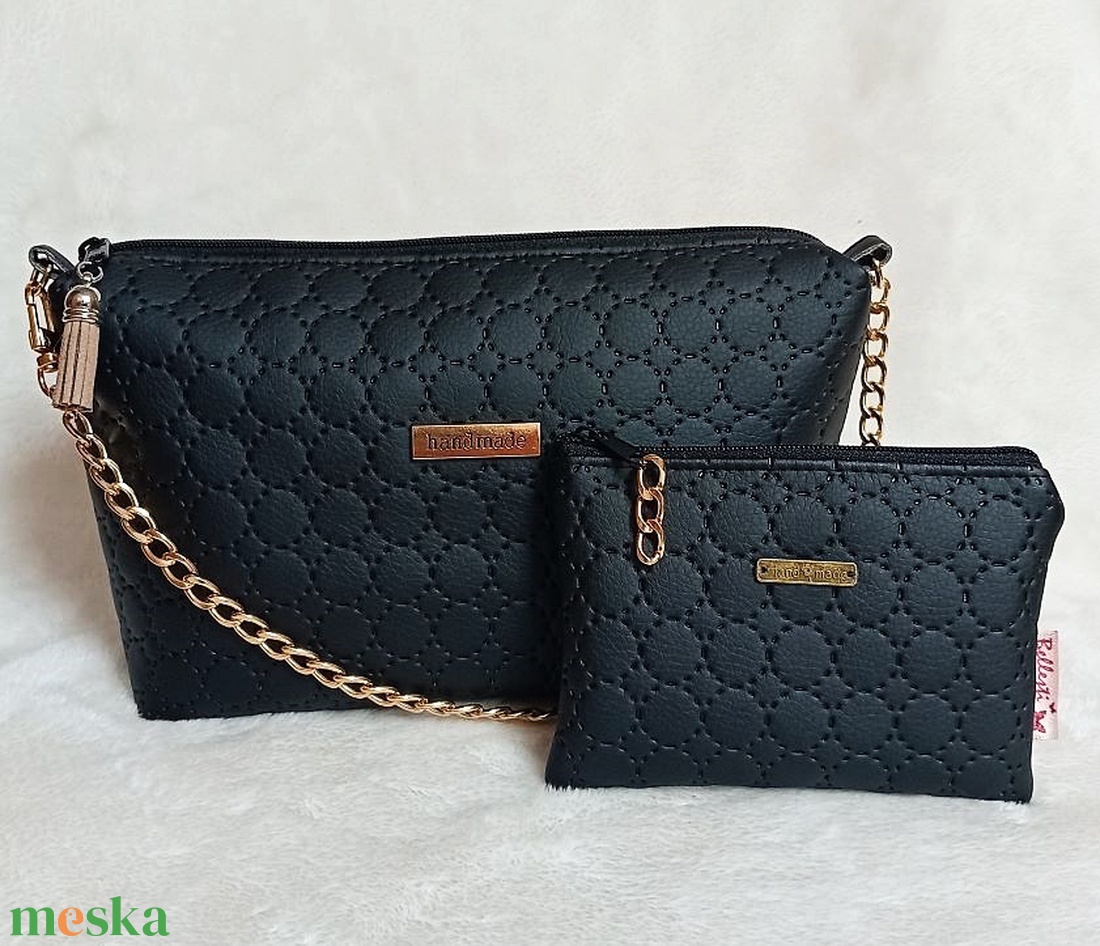 Fekete női válltáska és pénztárca szett, steppelt mintával 23x15 cm - táska & tok - kézitáska & válltáska - válltáska - Meska.hu Fekete női válltáska és pénztárca szett, steppelt mintával 23x15 cm - táska & tok - kézitáska & válltáska - válltáska - Meska.hu