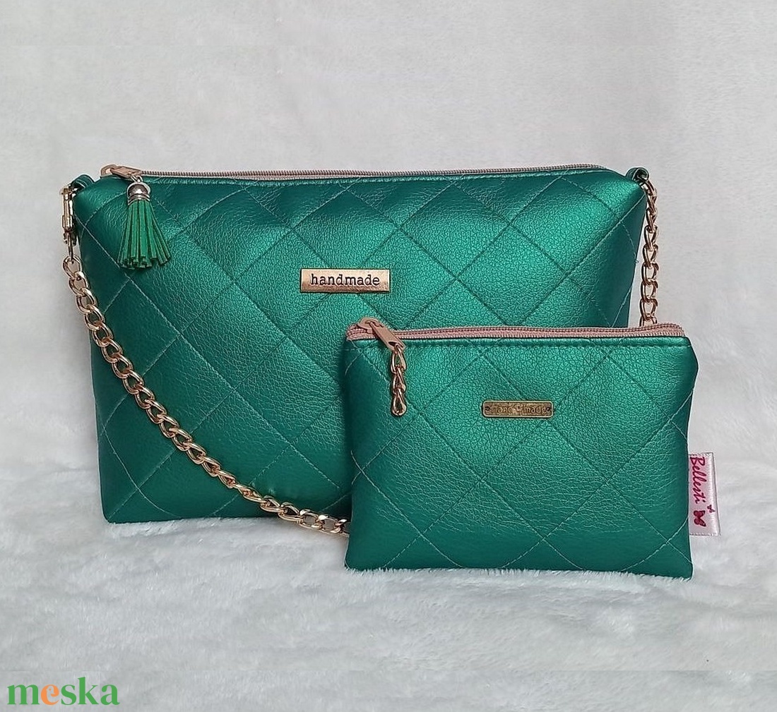 Metálzöld női válltáska és pénztárca szett steppelt mintával 23x15 cm - táska & tok - táska szett - Meska.hu Metálzöld női válltáska és pénztárca szett steppelt mintával 23x15 cm - táska & tok - táska szett - Meska.hu