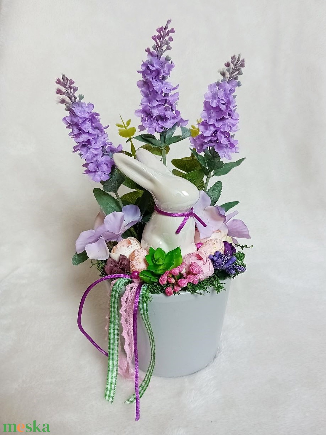 Tavaszi, nyári, húsvéti asztaldísz - levendulás, nyuszis - otthon & életmód - dekoráció - asztal és polc dekoráció - asztaldísz - Meska.hu