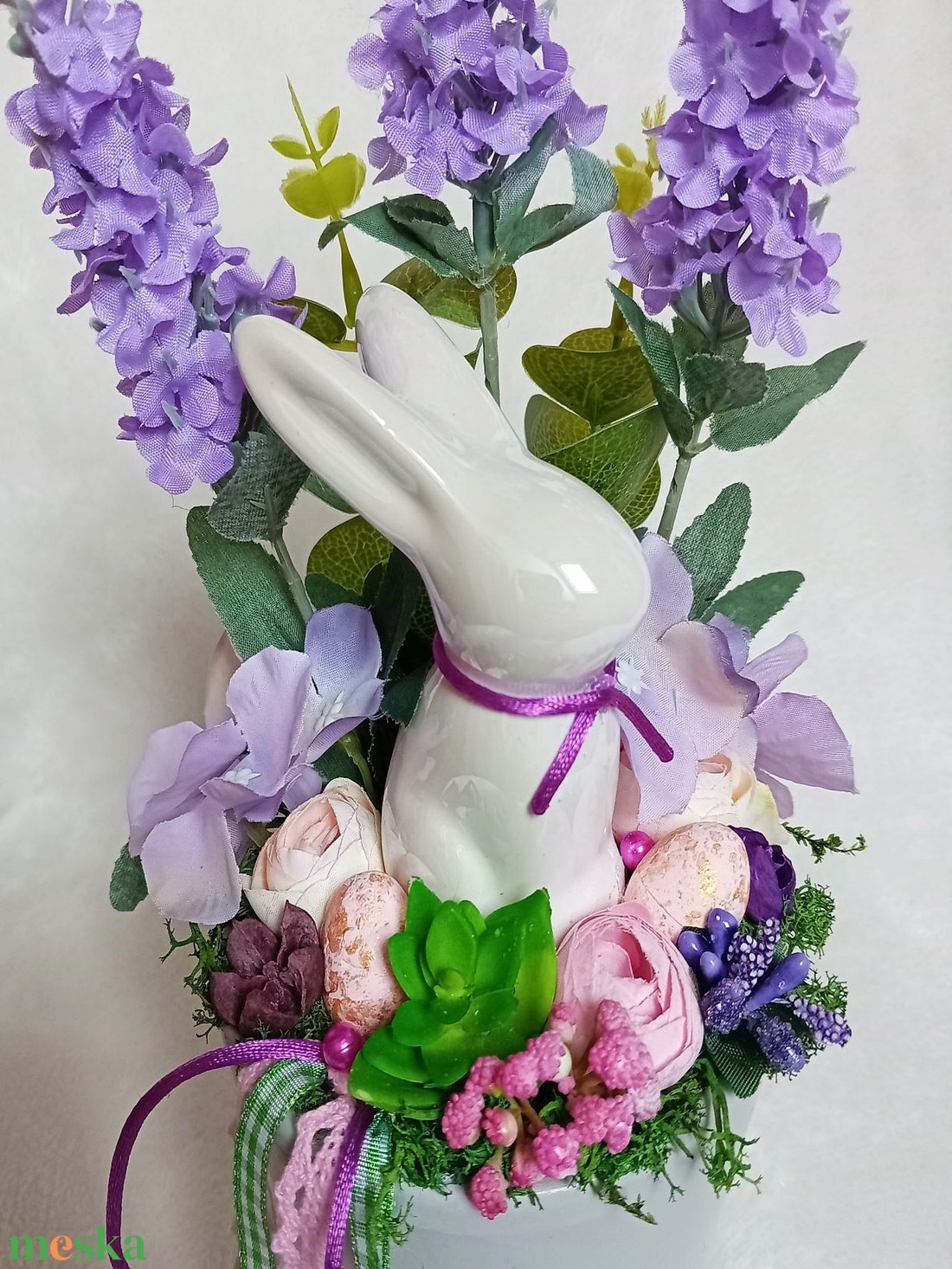 Tavaszi, nyári, húsvéti asztaldísz - levendulás, nyuszis - otthon & életmód - dekoráció - asztal és polc dekoráció - asztaldísz - Meska.hu