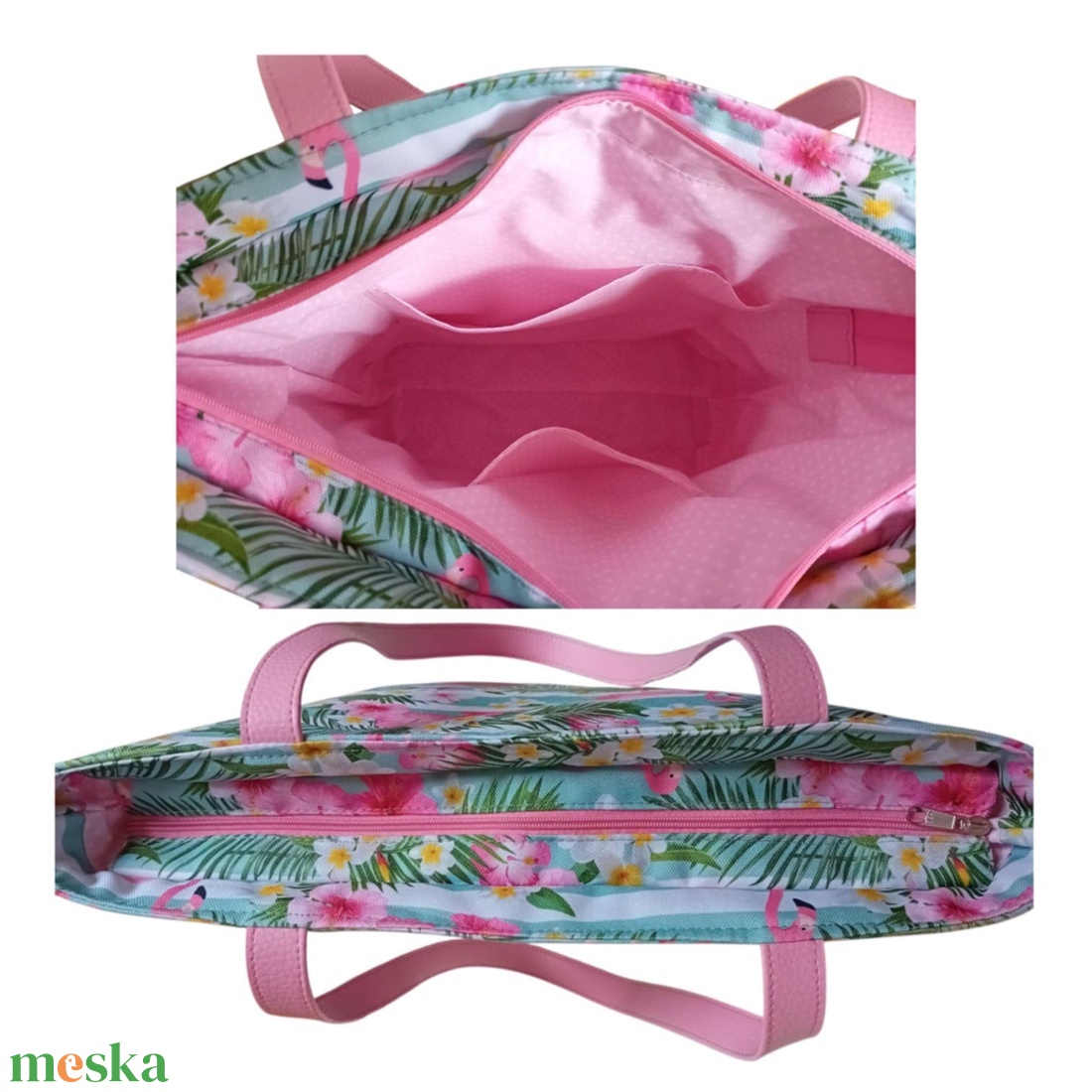 Flamingó mintás nagy pakolós táska - rózsaszín - táska & tok - kézitáska & válltáska - nagy pakolós táska - Meska.hu