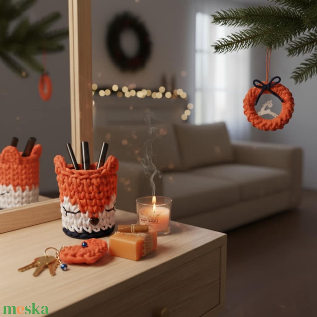 Cuki róka karácsonyi ajándékszett, narancssárga - otthon & életmód - tárolás & rendszerezés - tárolókosár - Meska.hu