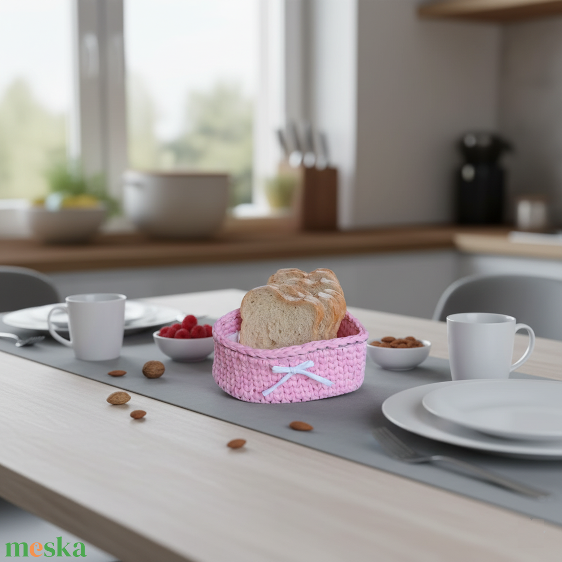 Horgolt szív alakú kosár - rózsaszínű - otthon & életmód - tárolás & rendszerezés - tárolókosár - Meska.hu