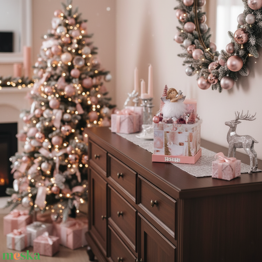 Karácsonyi box, asztaldísz - Angyalka csillaggal/rózsaszín - karácsony - karácsonyi lakásdekoráció - ünnepi asztaldekoráció - Meska.hu